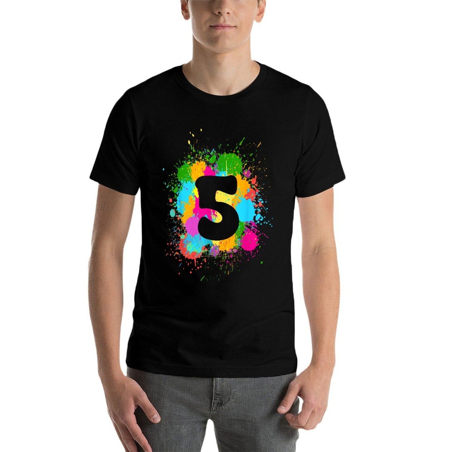 5 Years Old Birthday Colorful Paint Splashes Girls Boys Graphic-printed T-Shirt
