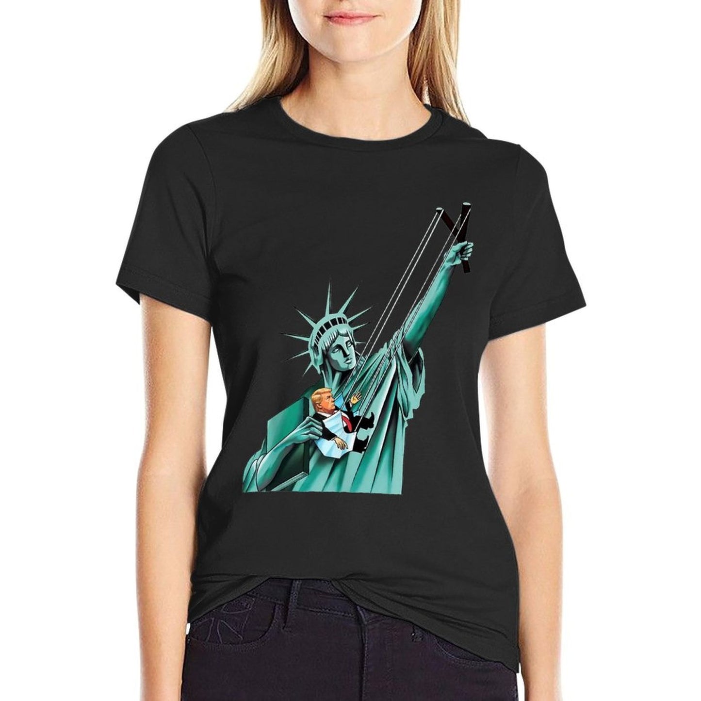 Statue of Liberty, Anti Trump, Funny Political Summer-ready Fabric T-Shirt