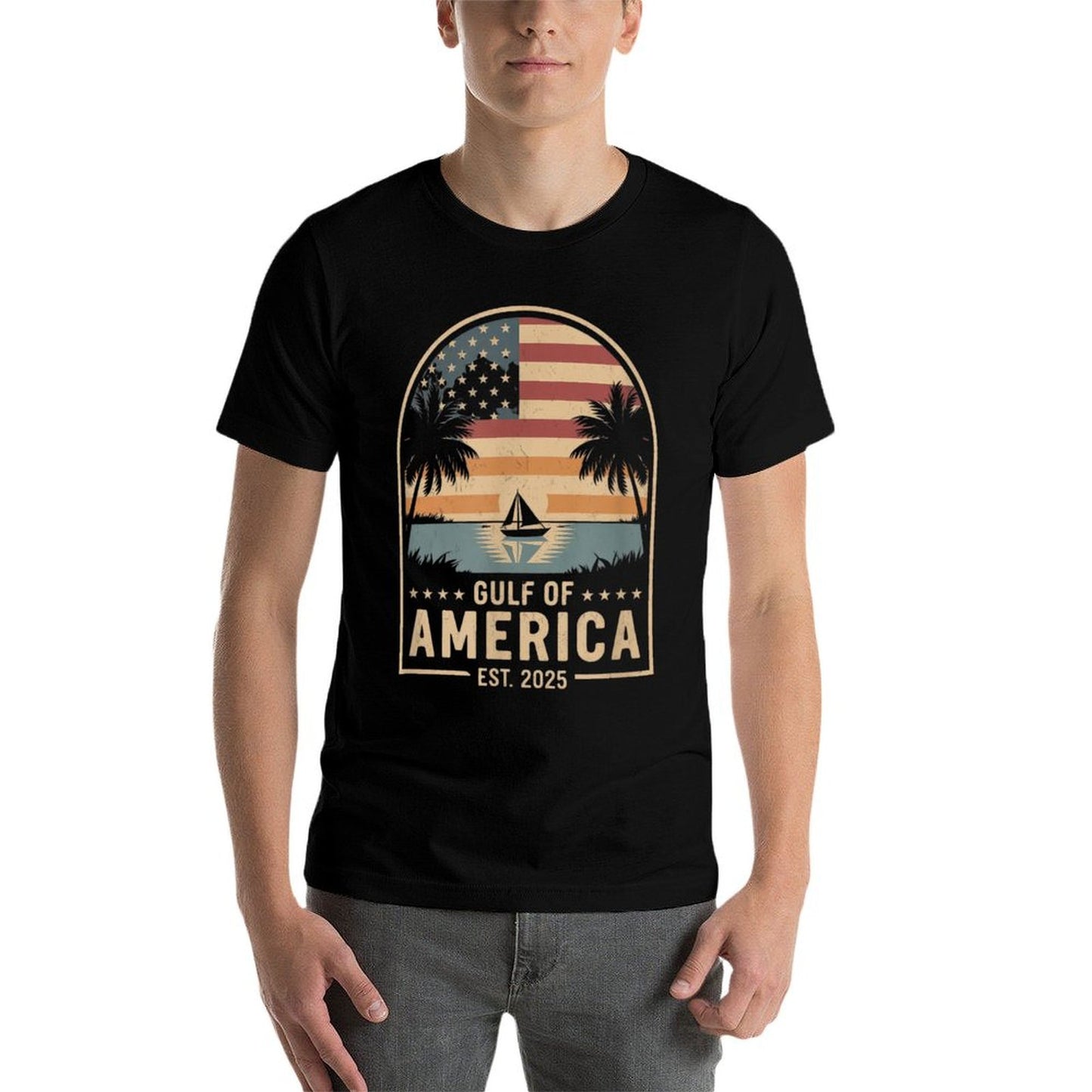 Retro Gulf Mexico Gulf Of USA America Est 2025 American Flag Comfortable T-Shirt
