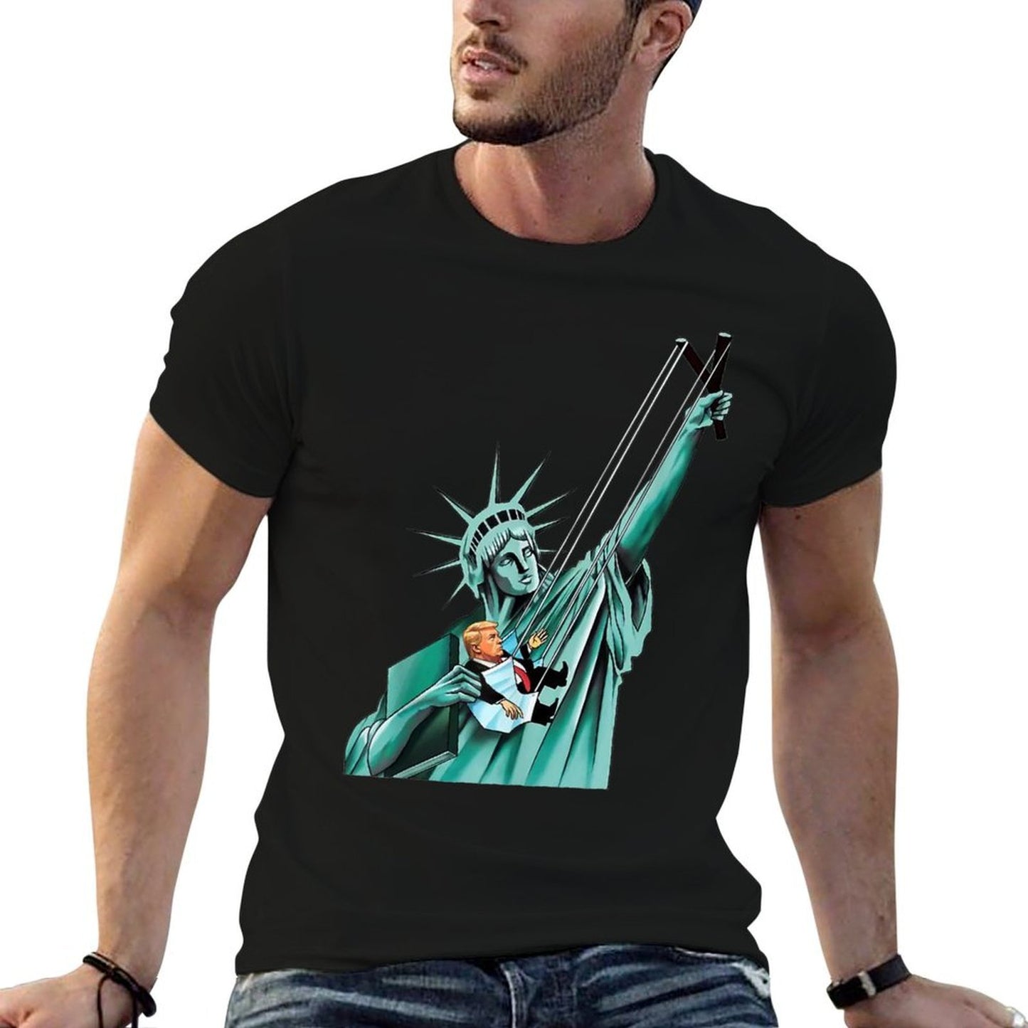 Statue of Liberty, Anti Trump, Funny Political Summer-ready Fabric T-Shirt