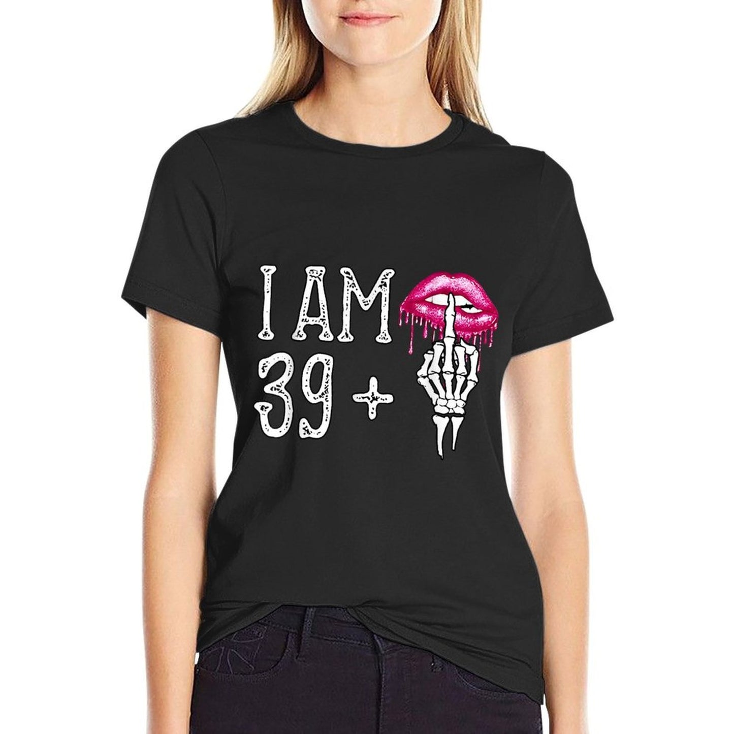I'm 39 Plus 1 Middle Finger Skull Funny 40th Birthday Trendy Pattern T-Shirt