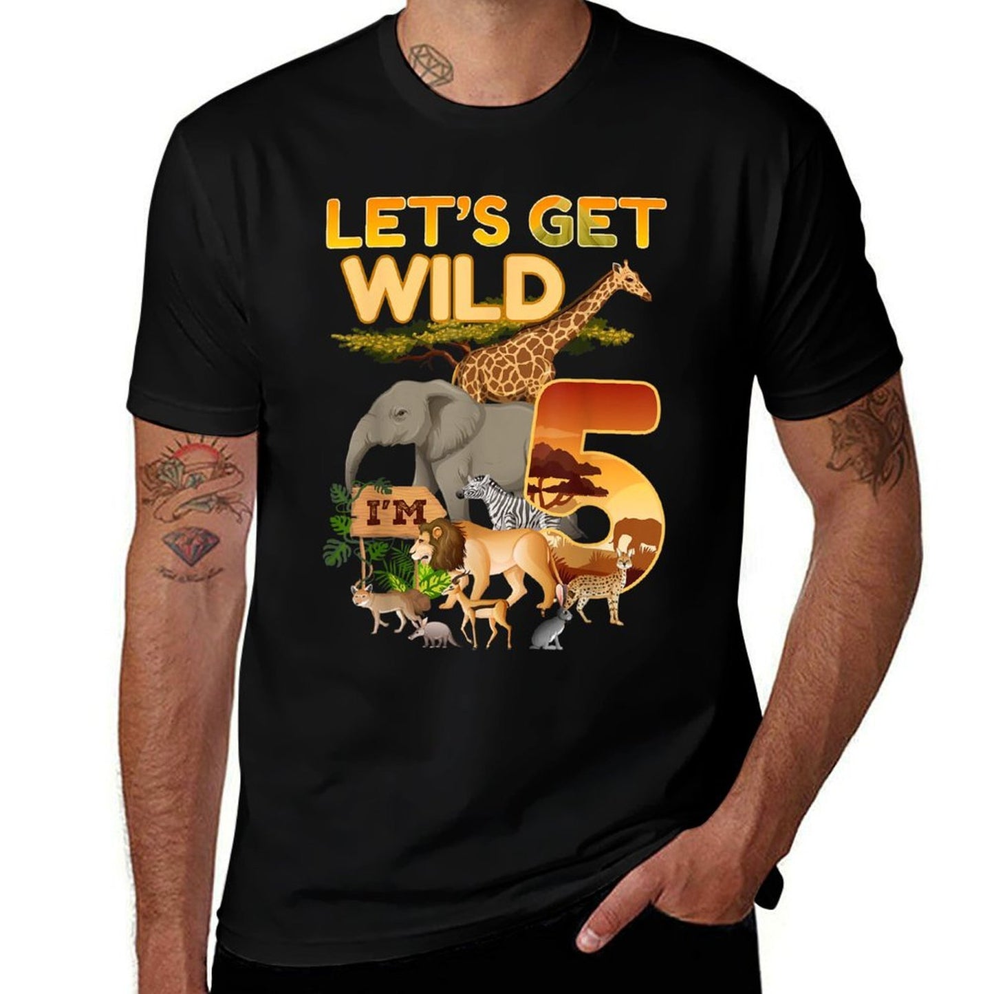 5th Birthday Zoo Safari Jungle Animal 5 Year Old Funny B-Day Oversized Silhouette T-Shirt