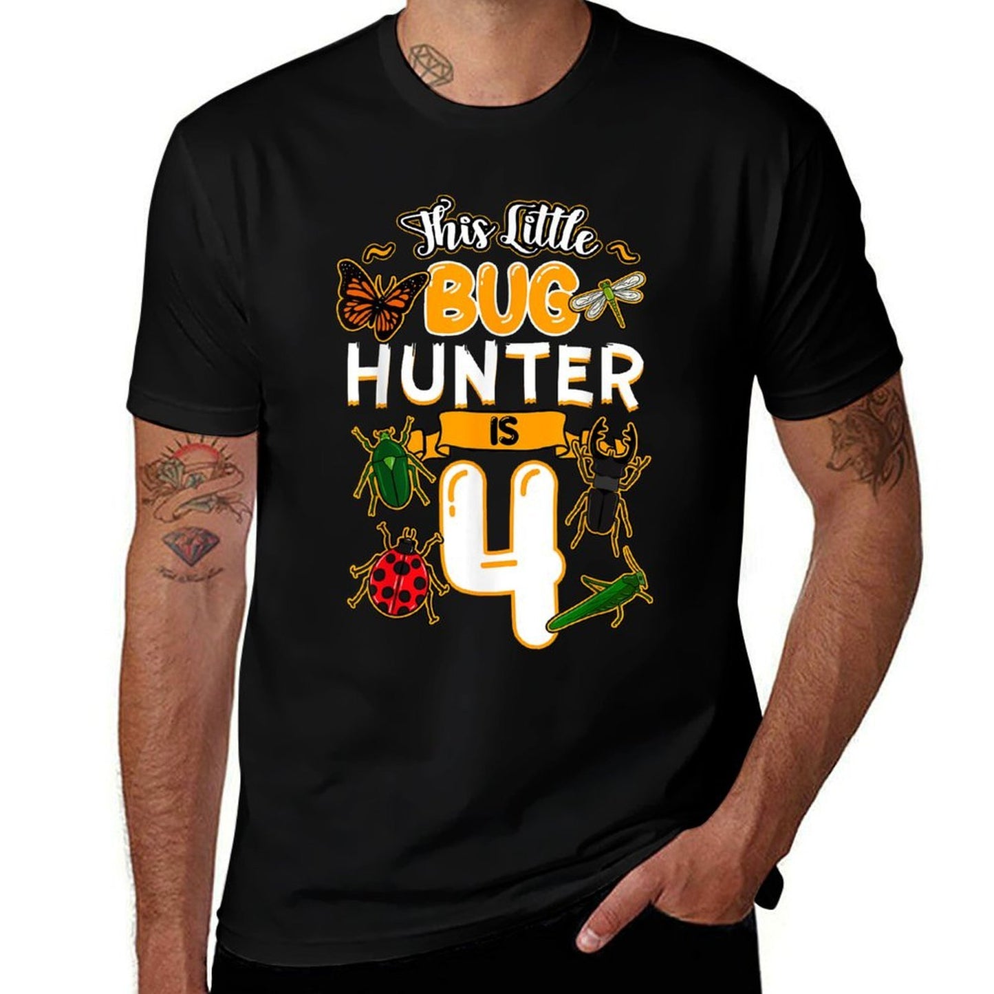 This Little Bug Hunter Is 4 Birthday Insect Bday Party Fade-proof Color T-Shirt