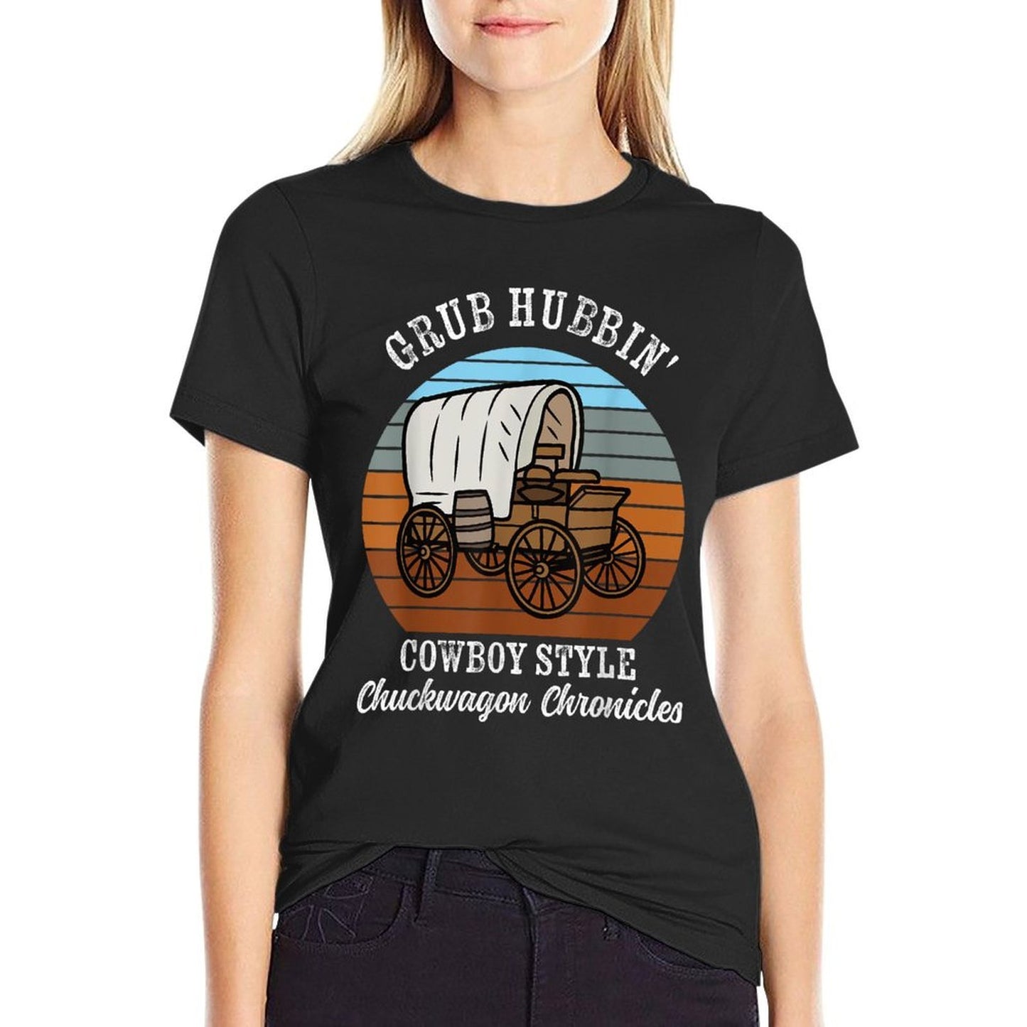 Grub Hubbin' Cowboy Style Chuckwagon Cooking Trendy Pattern T-Shirt