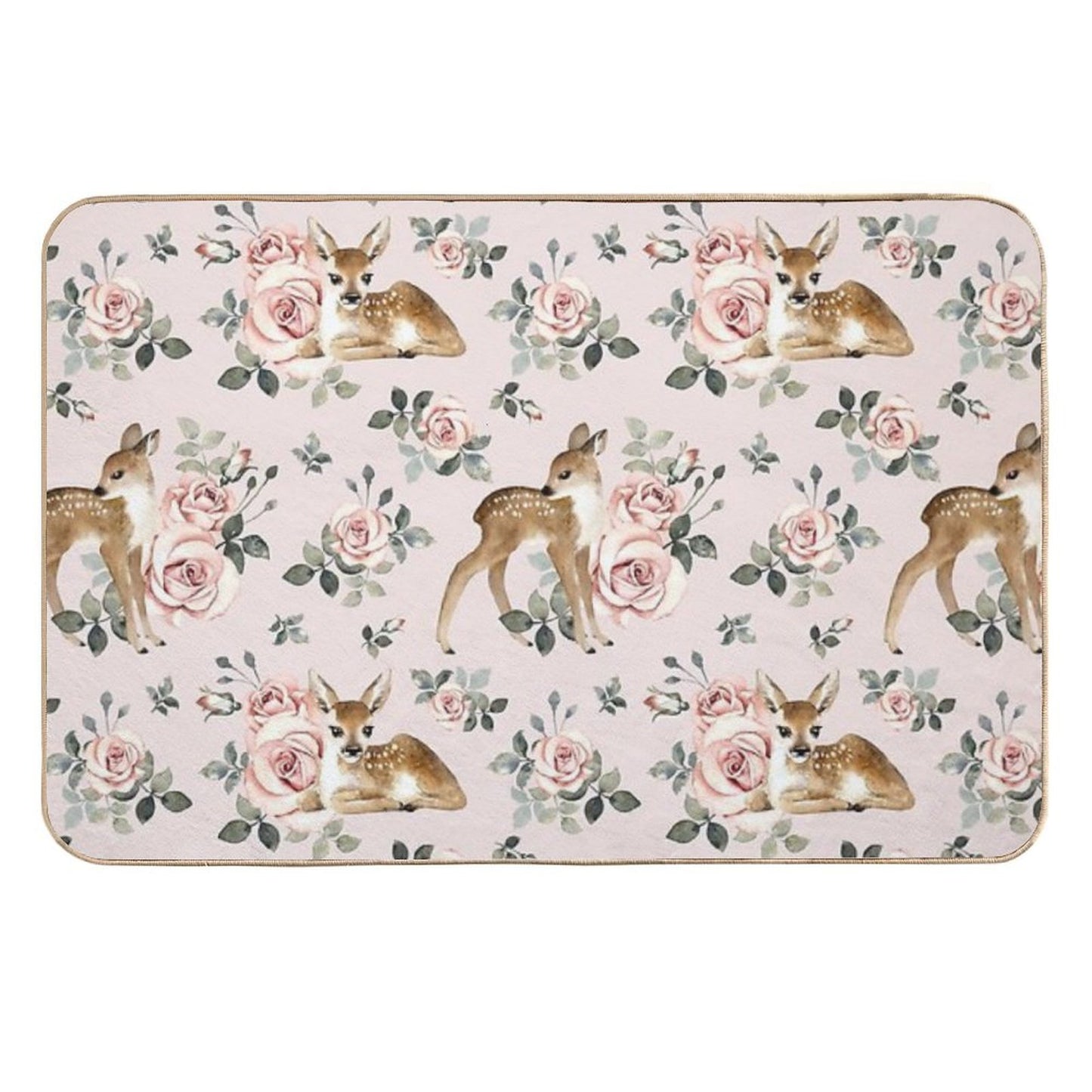 Little Deer With Vintage Roses Blush Absorbent Bath Mat