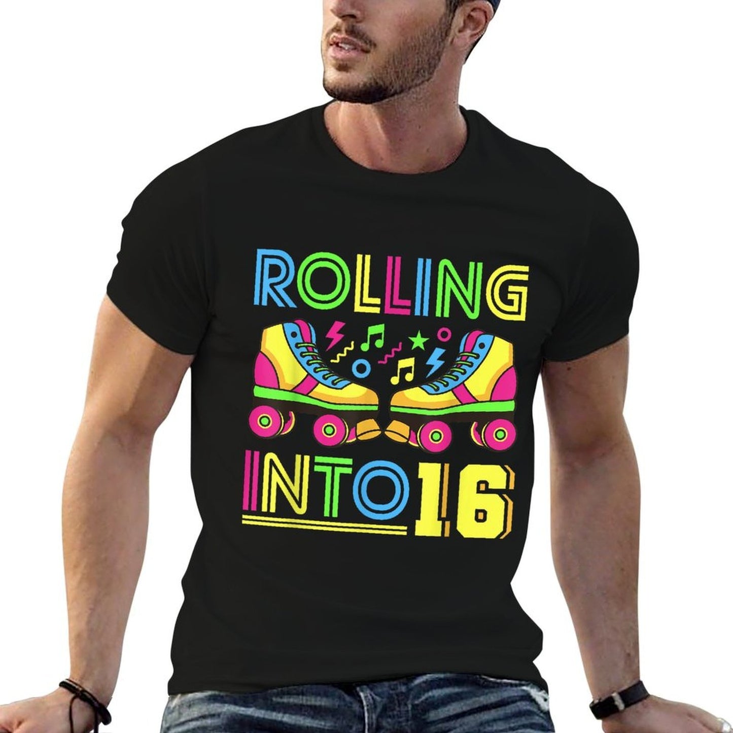 Rolling Into 16 Year Old 80s Party 90s Costume 16th Birthday Vintage-inspired T-Shirt