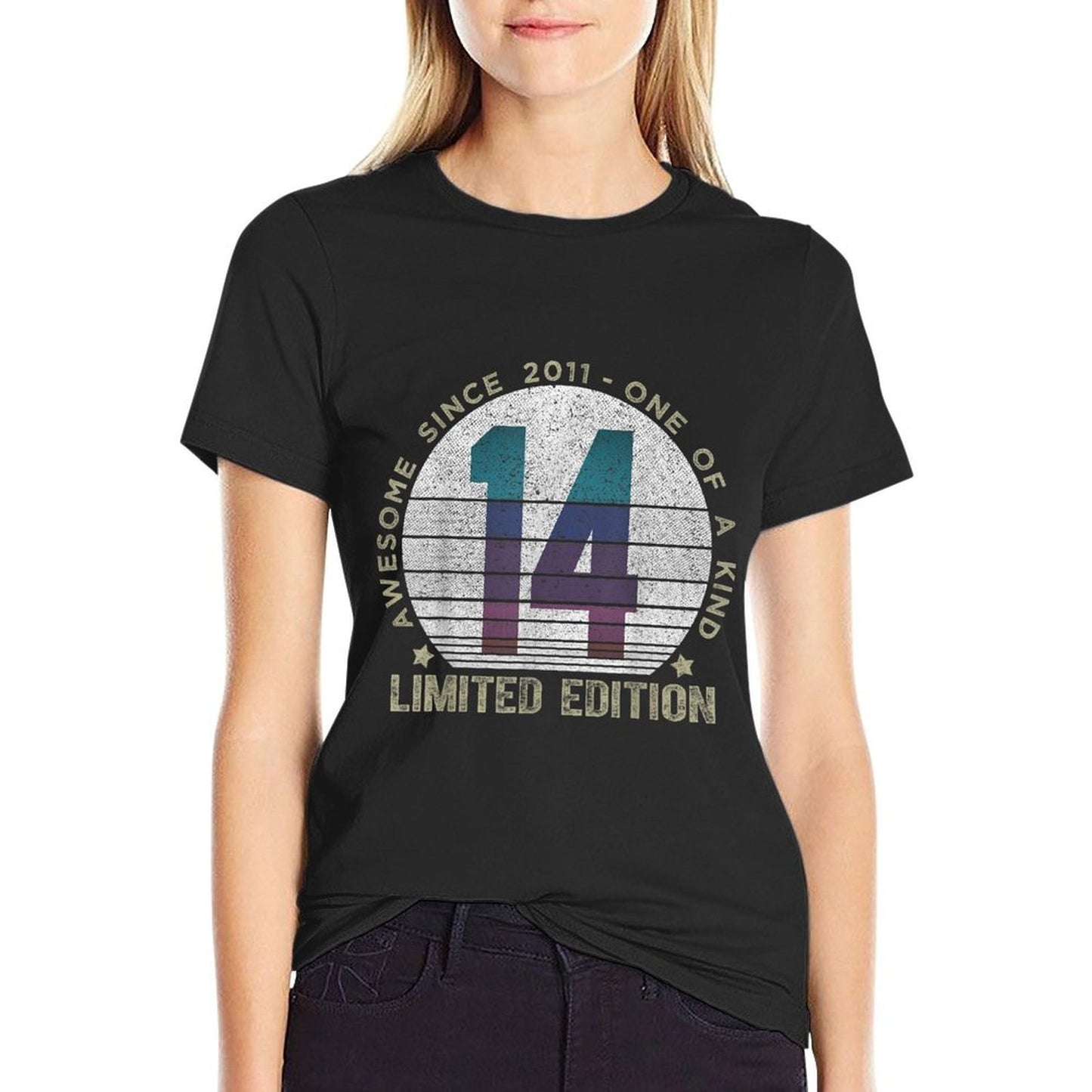 14 Year Old Gifts Vintage 2011 Limited Edition 14th Birthday Oversized Silhouette T-Shirt