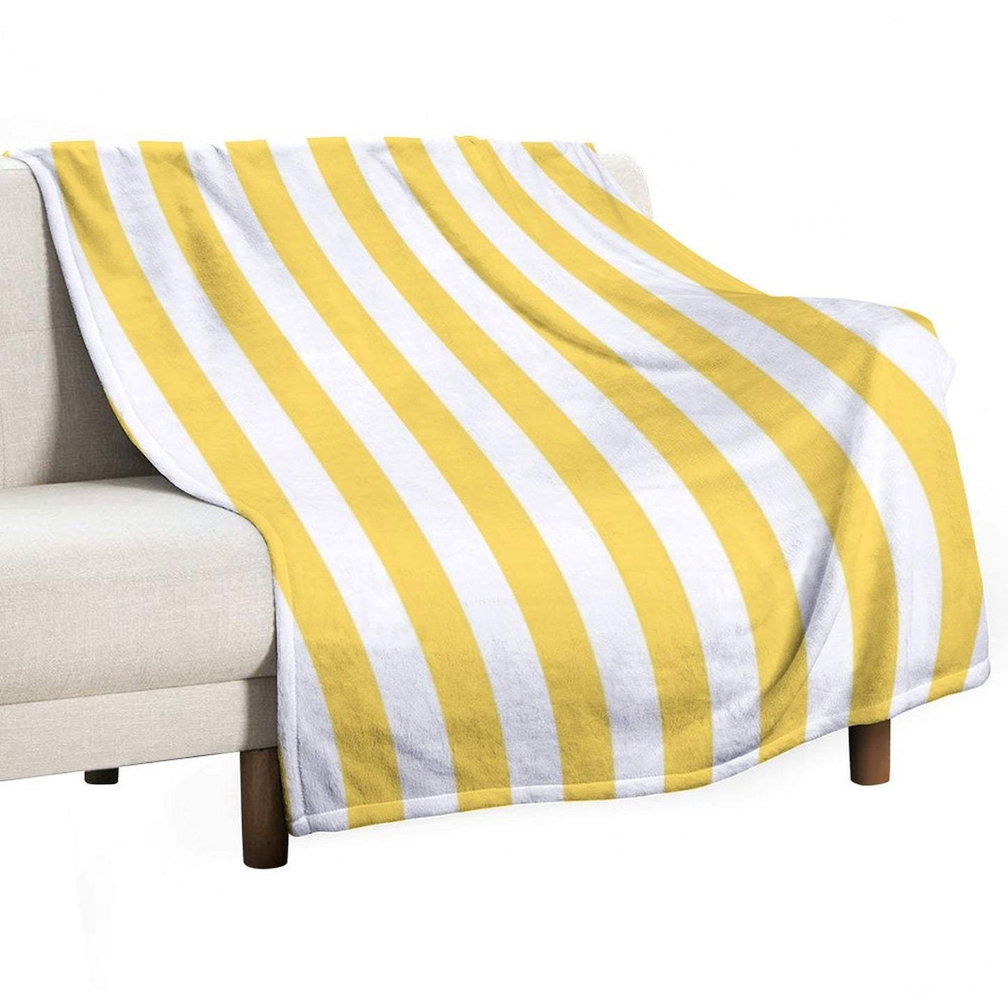 Yellow And White Vertical Stripes Plush Throw Blanket