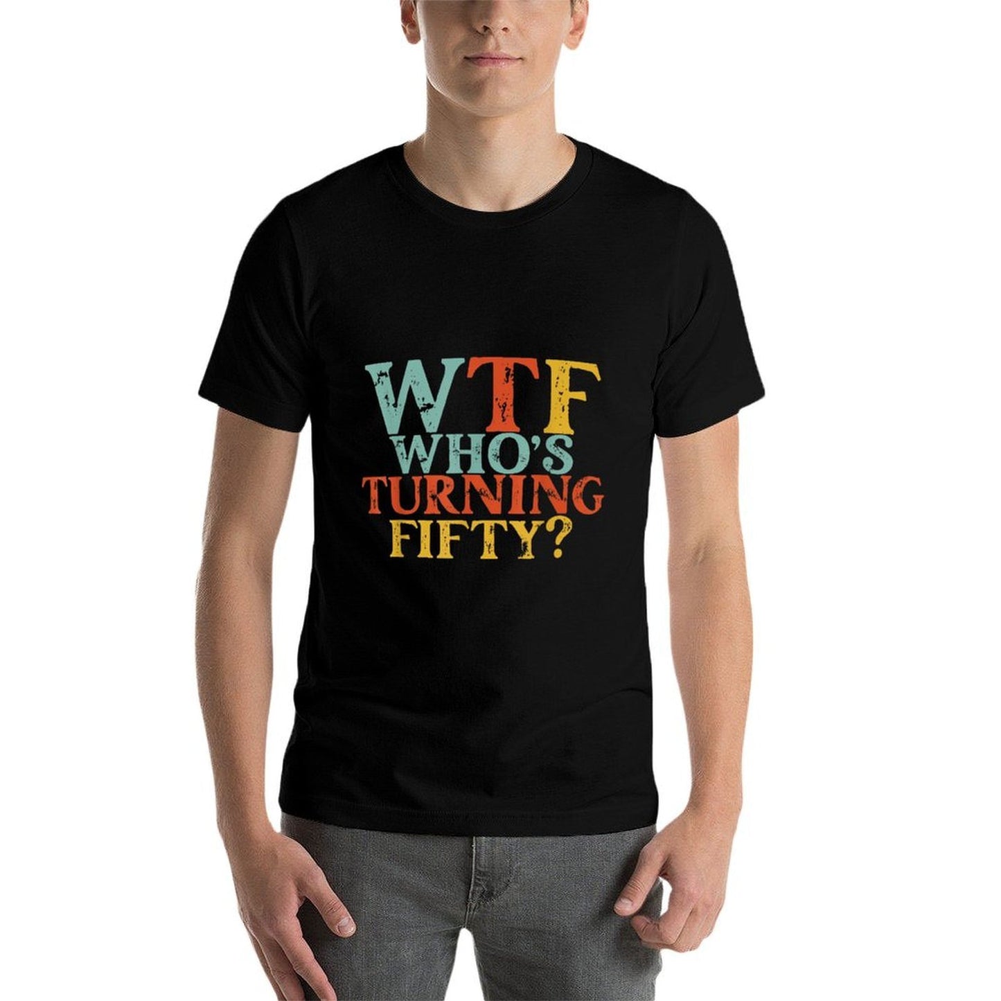 Funny 50th Birthday Party WTF Who's Turning Fifty Vintage Rolled Sleeves T-Shirt