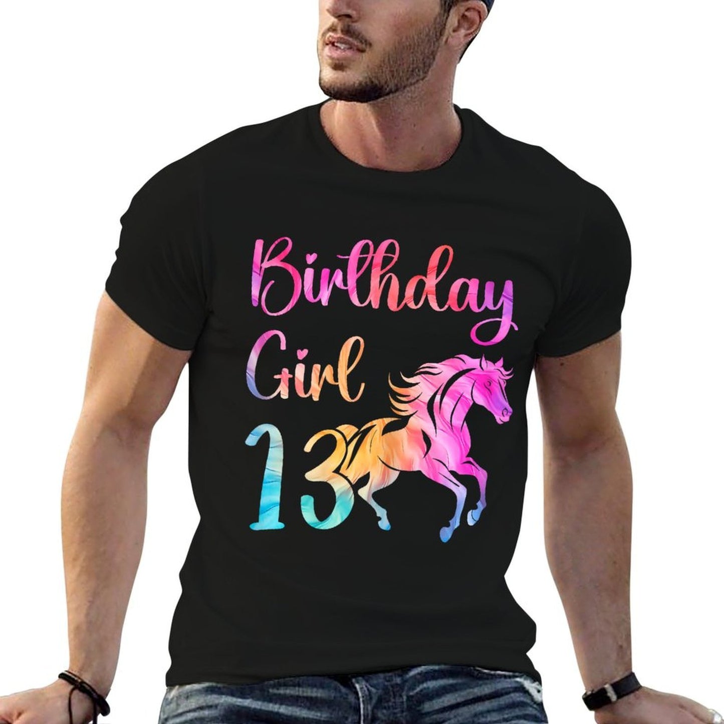 13th Birthday Horse 13 Year Old Girl Birthday Horse Lovers Rolled Sleeves T-Shirt