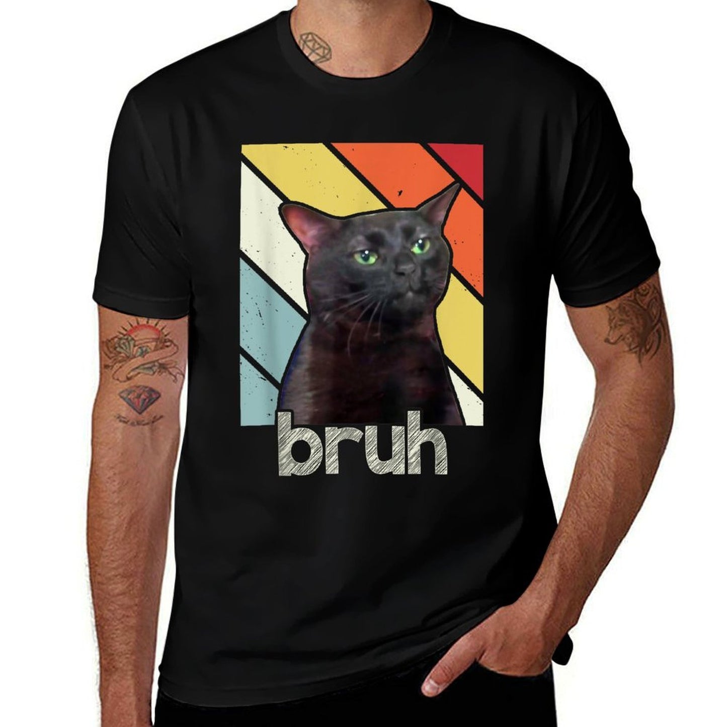Funny Meme Saying Bruh with Cat Greetingsns Boys Men Breathable T-Shirt