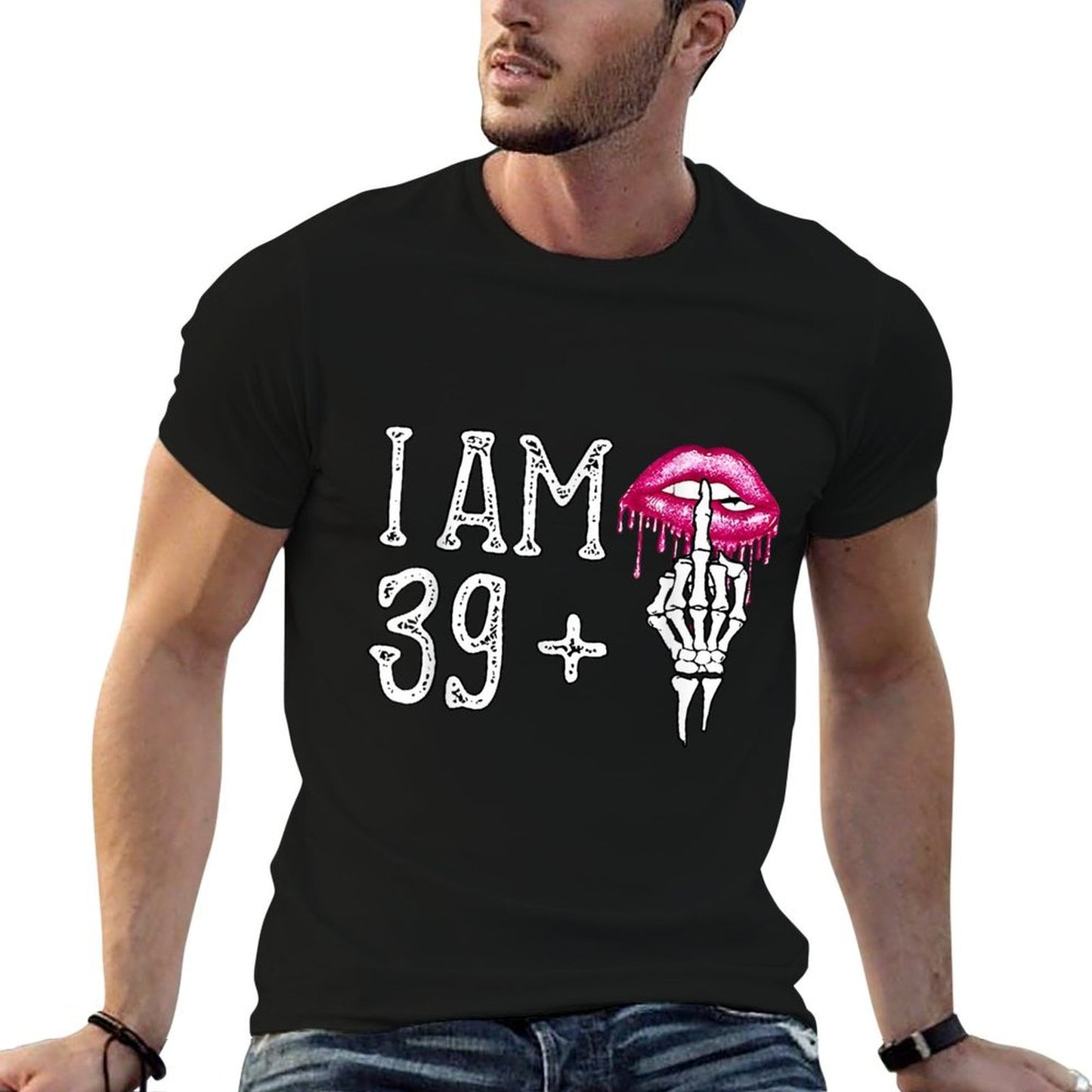 I'm 39 Plus 1 Middle Finger Skull Funny 40th Birthday Trendy Pattern T-Shirt