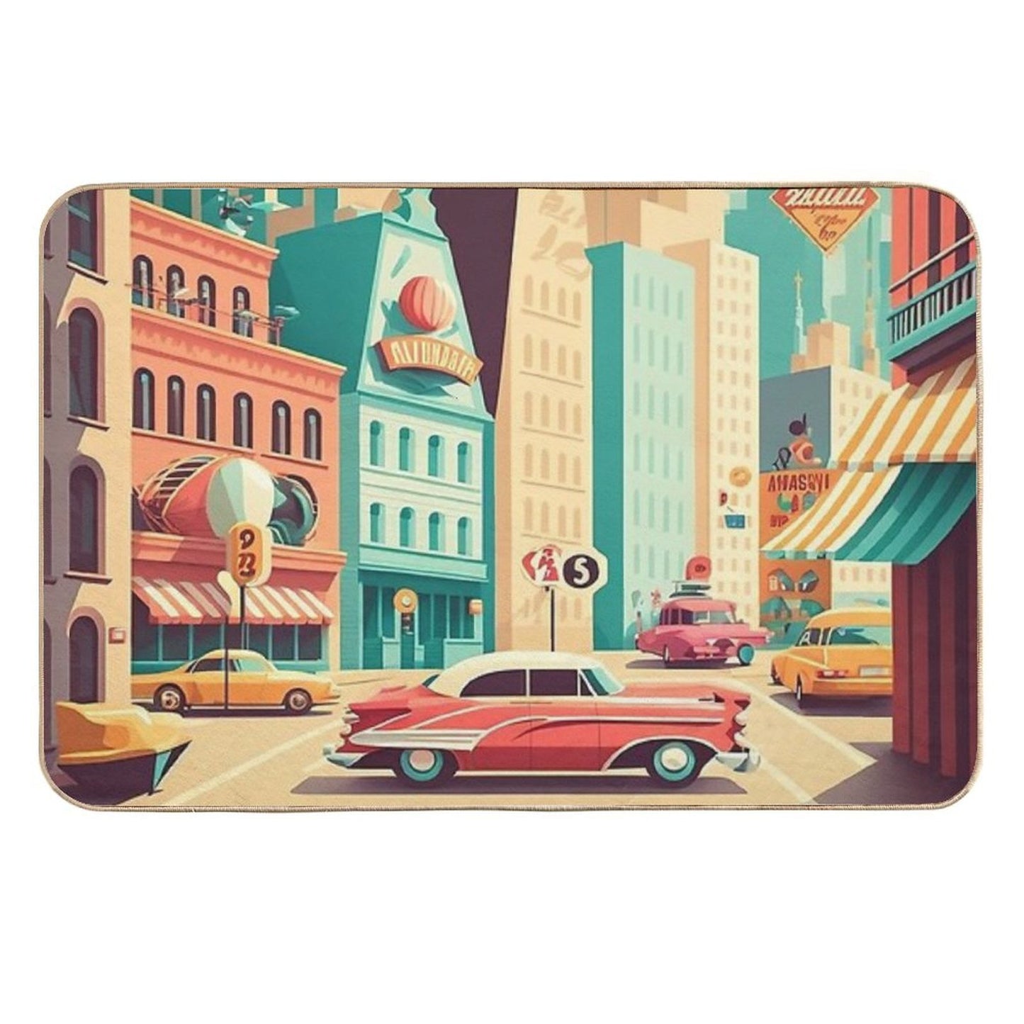 Retro Cityscape 50s #2 Stain-Proof Bath Mat