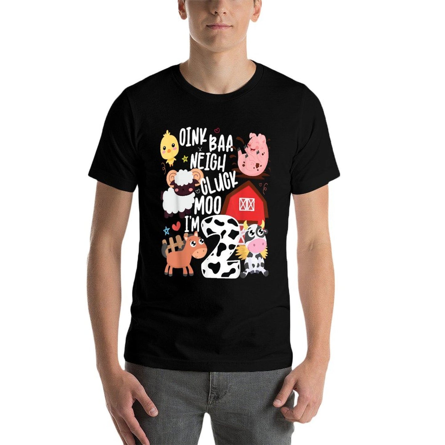 Oink Baa Neigh Cluck Moo I'm Two 2 Farmer 2nd Birthday Farm Stretchy T-Shirt