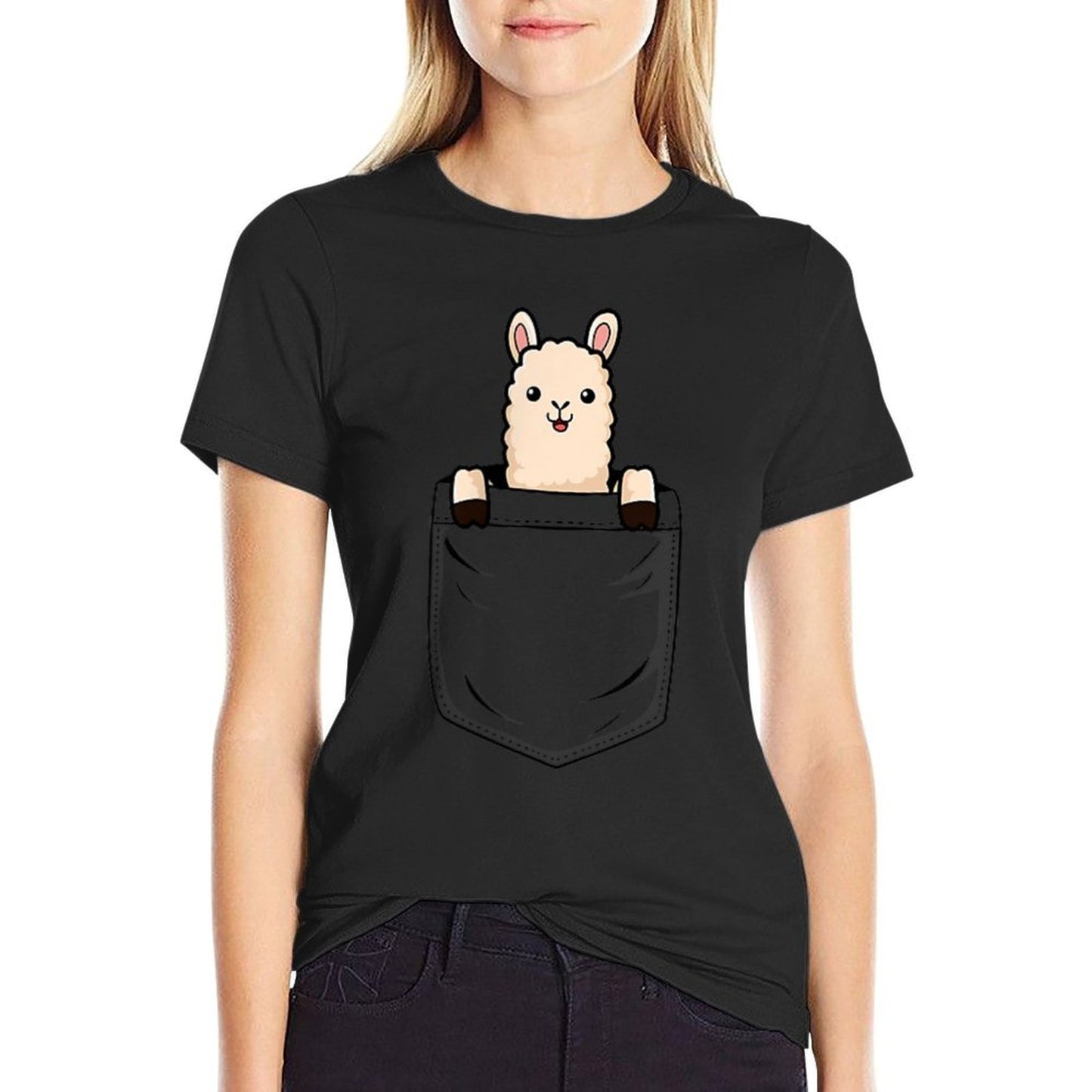Llama Lovers Cute Funny Llama In Pocket Lightweight T-Shirt