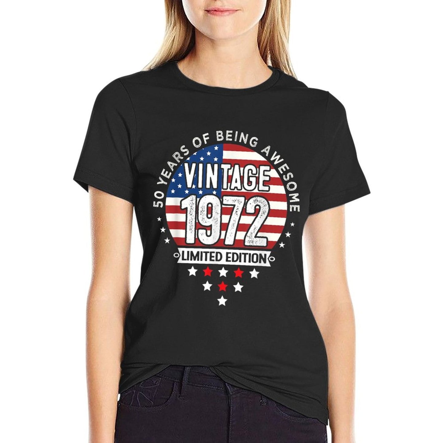 50 Year Old Gifts Vintage 1972 Limited Edition 50th Birthday Ribbed Collar T-Shirt