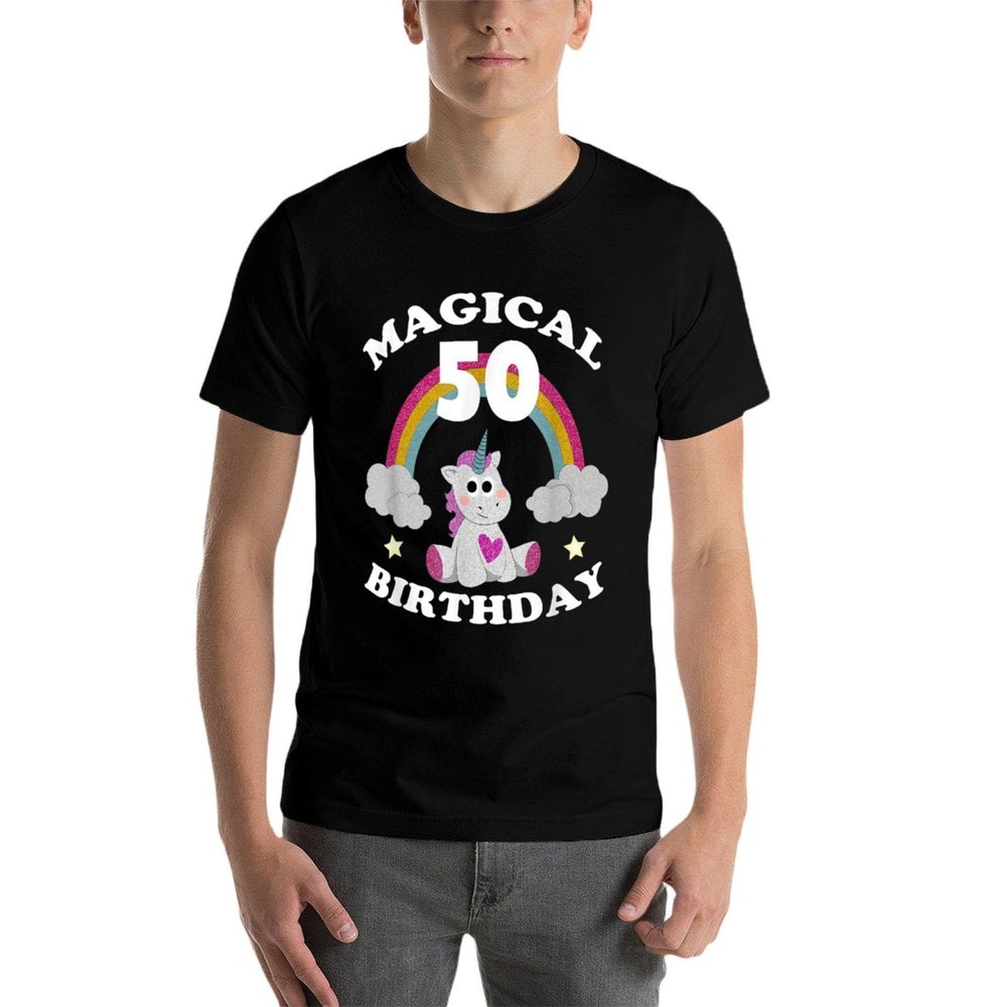 50th Birthday Magical Unicorn Birthday Rainbow Summer-ready Fabric T-Shirt