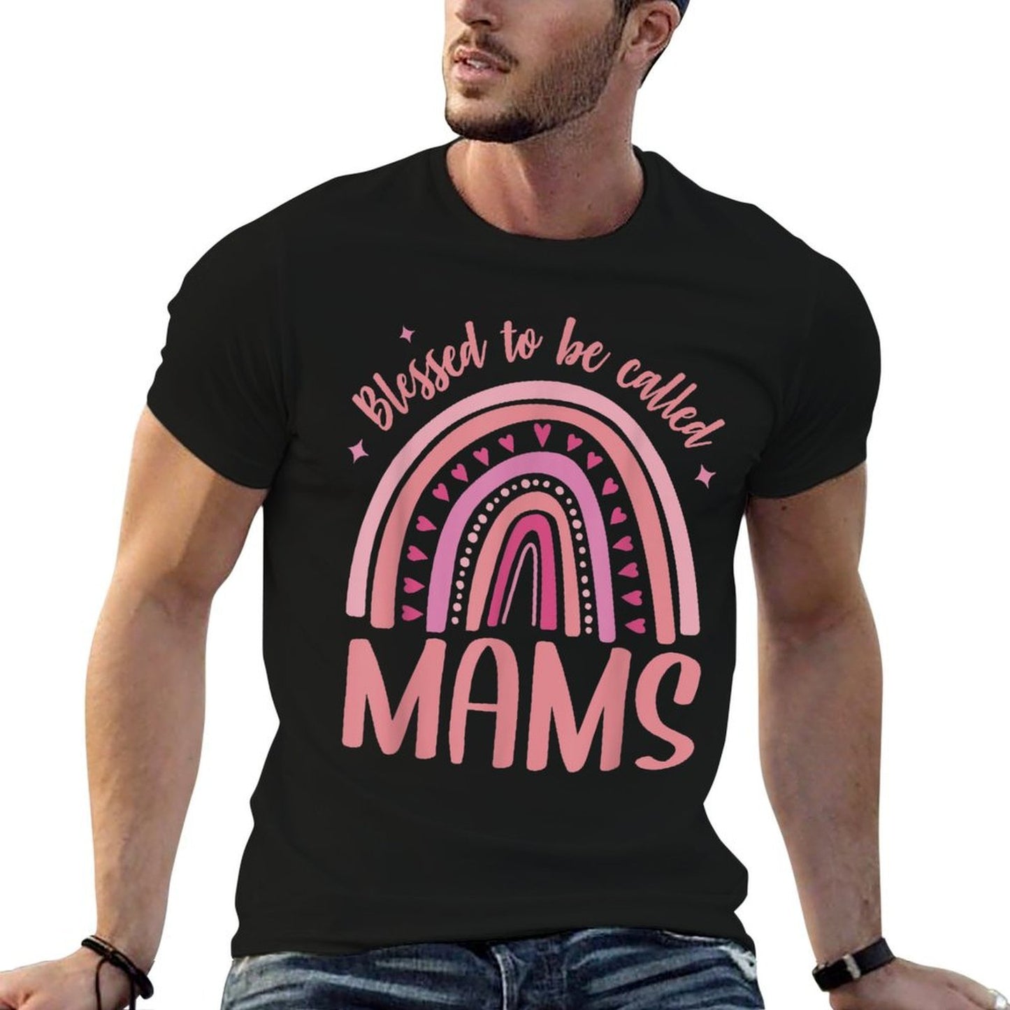 Mams Tshirts for Women Grandma Blessed to Be Called Mams Ribbed Collar T-Shirt