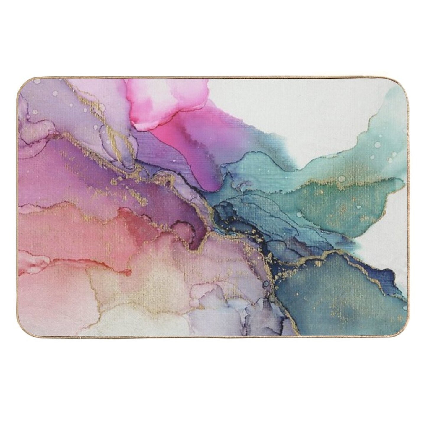 Abstract Coral Turquoise Gold Ink Painting on Canvas Slip-Resistant Bath Mat