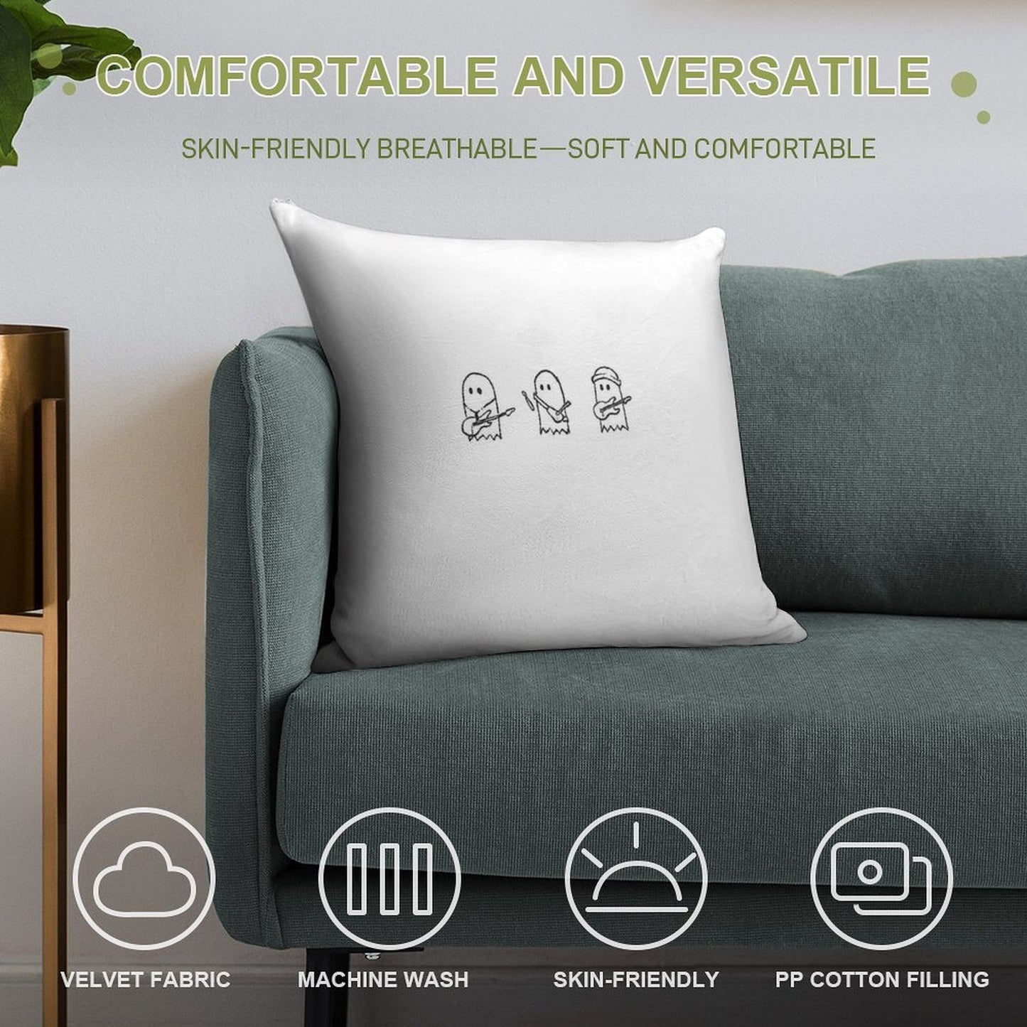 Julie And The Phantoms Ghosties Soft Short Plush Fabric Throw Pillow