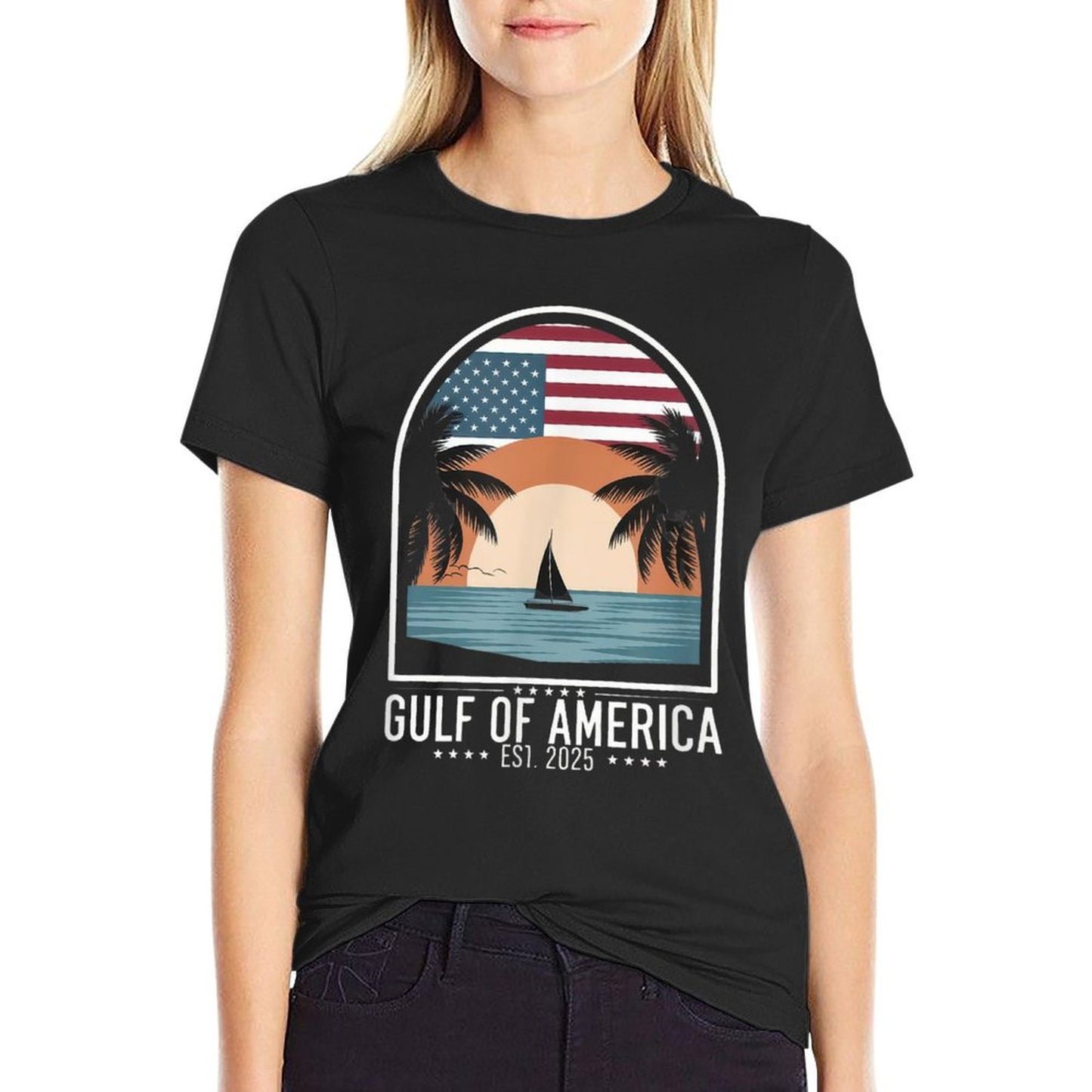 Retro Gulf Of USA America Est 2025 Gulf Mexico American Flag Graphic-printed T-Shirt