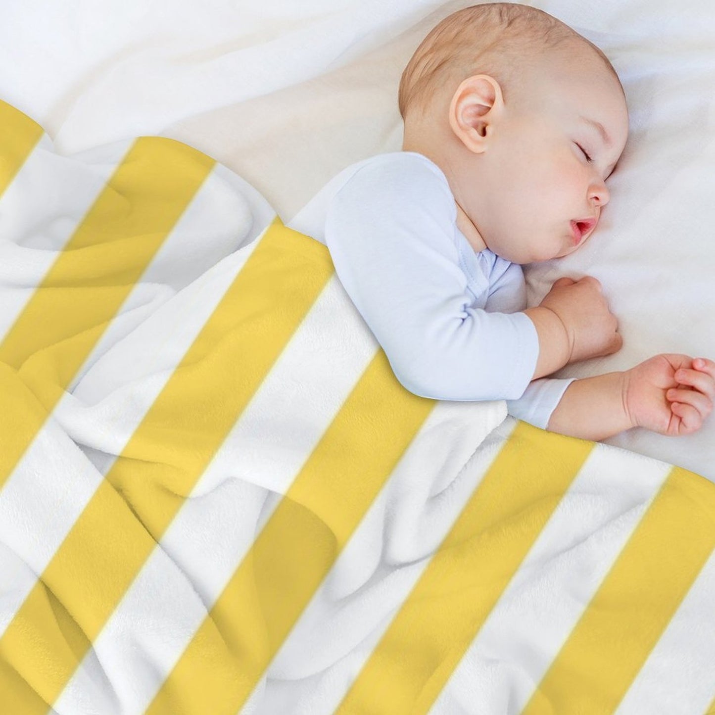 Yellow And White Vertical Stripes Plush Throw Blanket