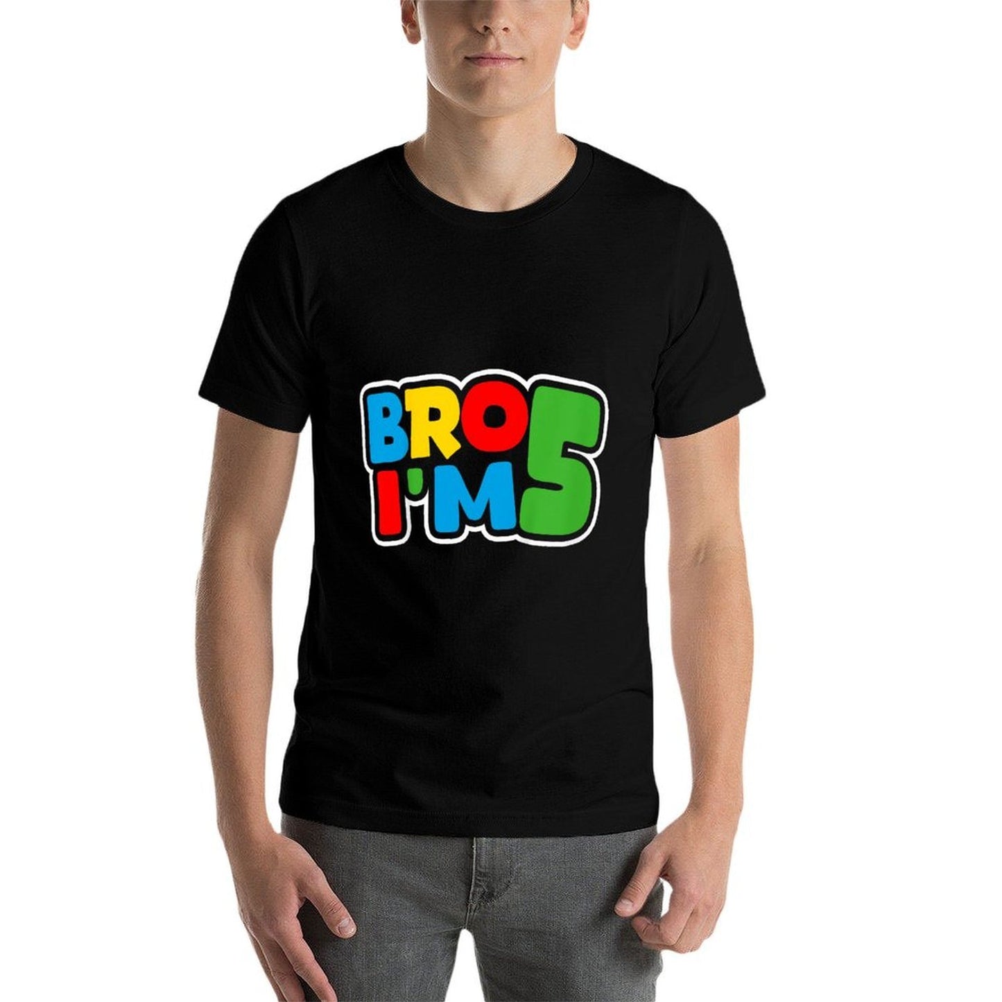 Kids 5th Birthday Boy Bro I’m 5 Year Old Four Party Oversized Silhouette T-Shirt