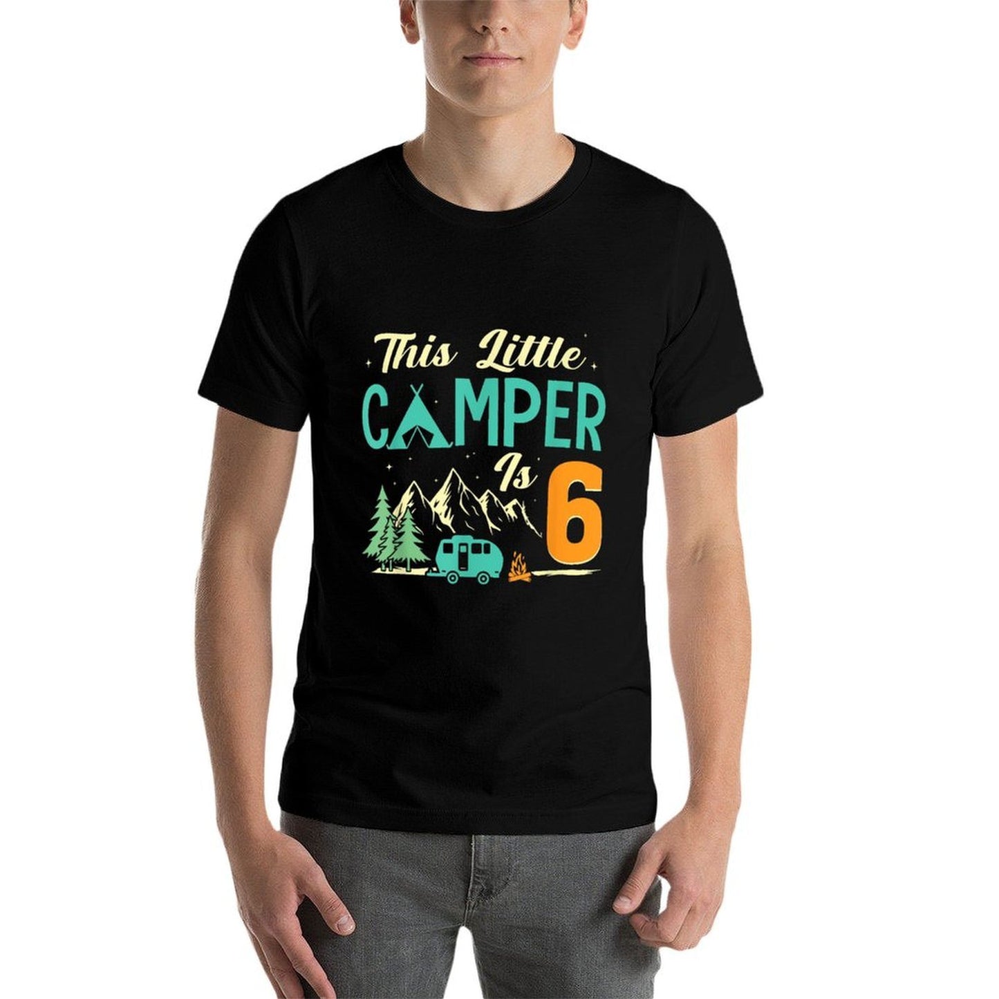 This Little Camper Is 6 Camp Lover 6th Camping Birthday Stretchy T-Shirt