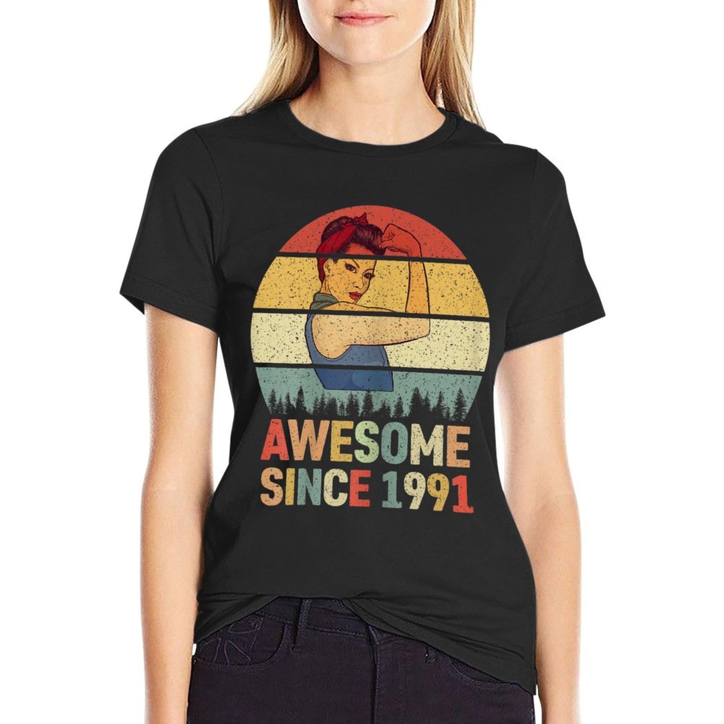 Womens Vintage Awesome Since 1991 Women Gift Retro 30th Birthday Lightweight T-Shirt