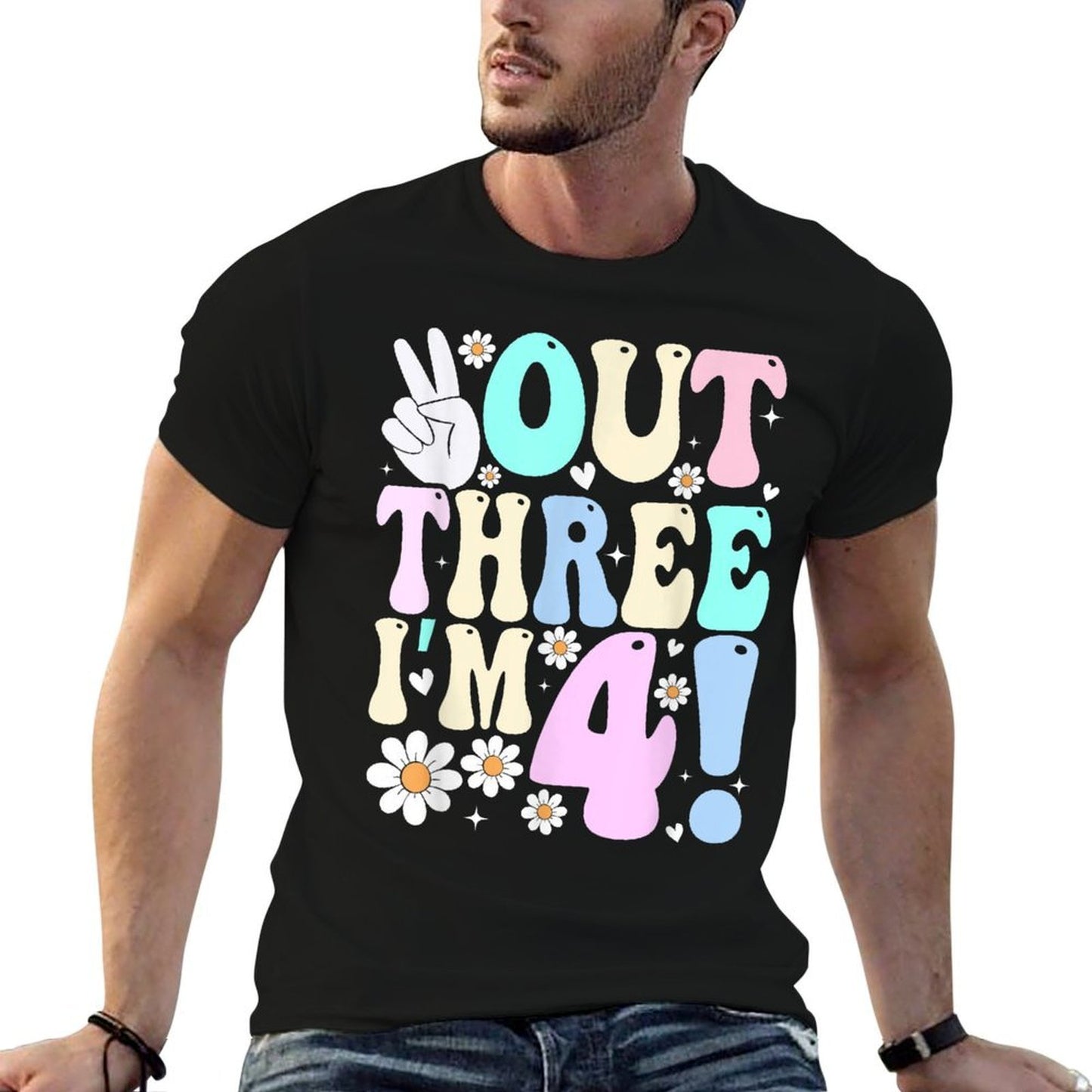 Peace Out Three I'm 4 Four Year Old Girl 4th Birthday Summer-ready Fabric T-Shirt