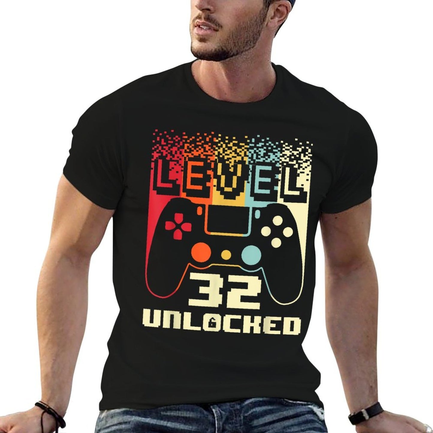 32nd Birthday For Men Level 32 Unlocked Gamer 32 Year Old Relaxed-fit T-Shirt