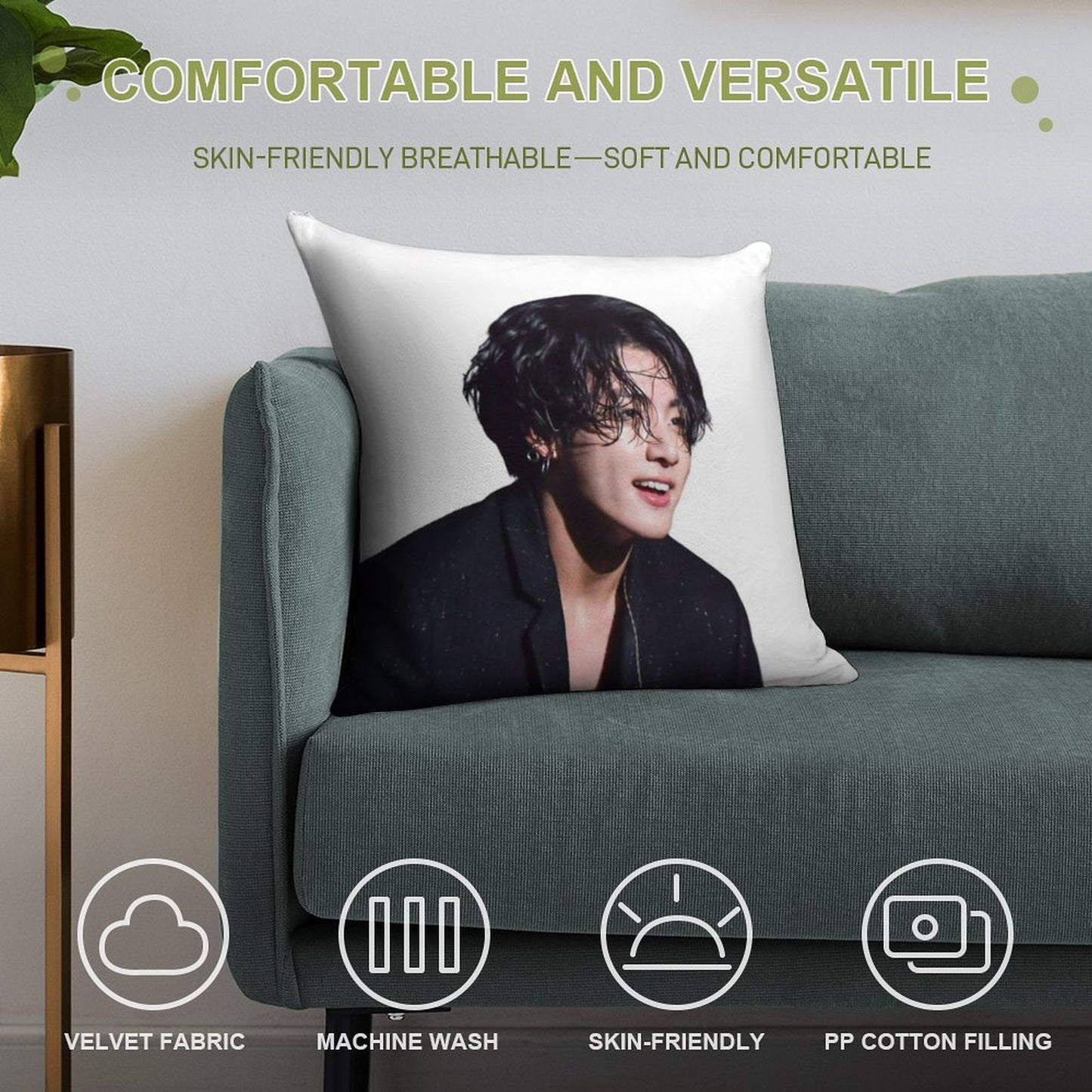 Jungkook Long Hair Hot Soft Gift Ready Throw Pillow