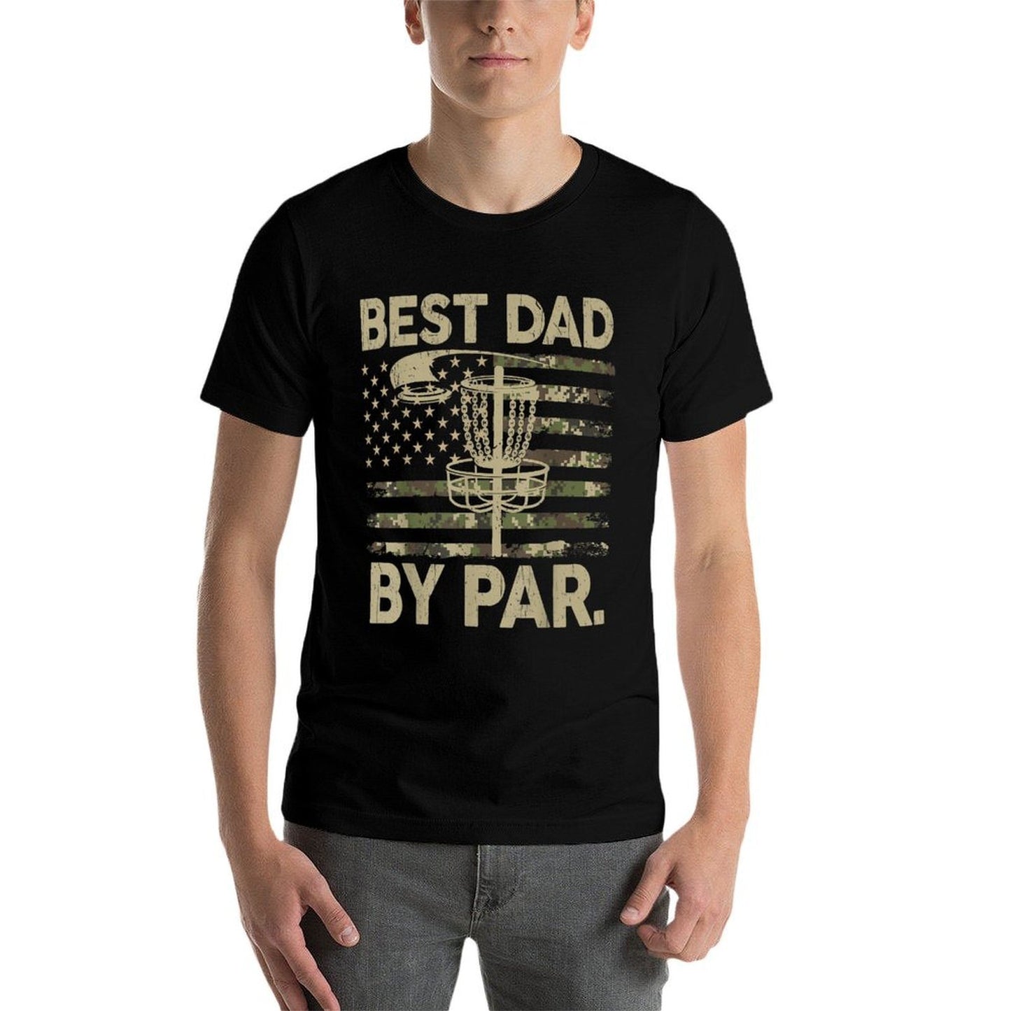 Disc Golf Frisbee Funny Best Dad Par Camo US Flag Golfer Eco-friendly Material T-Shirt