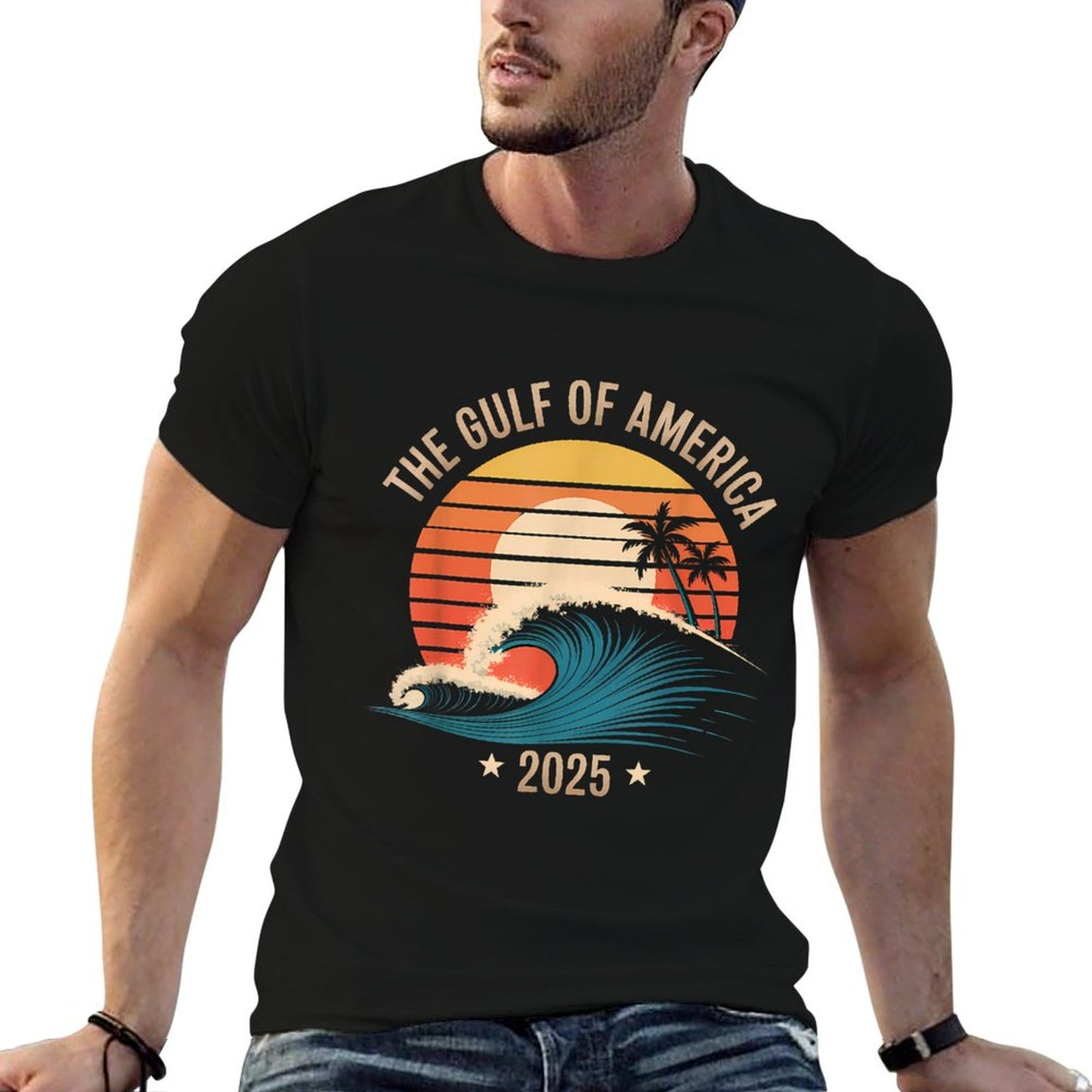 Gulf Of US America Vintage Sunset Flag Retro 2025 Durable T-Shirt