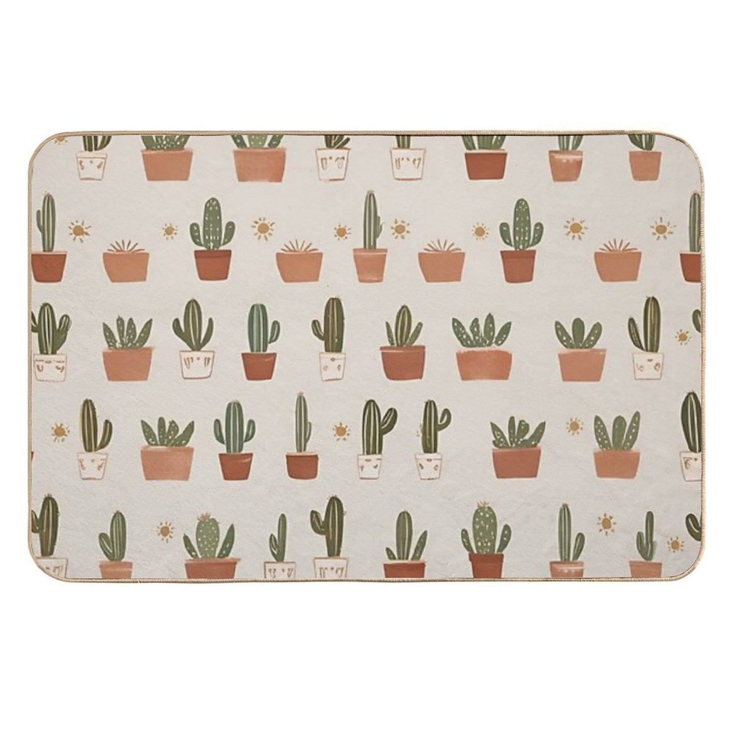Cute Cactus Pattern – Terracotta Potted Plant Illustration Anti-Trip Bath Mat