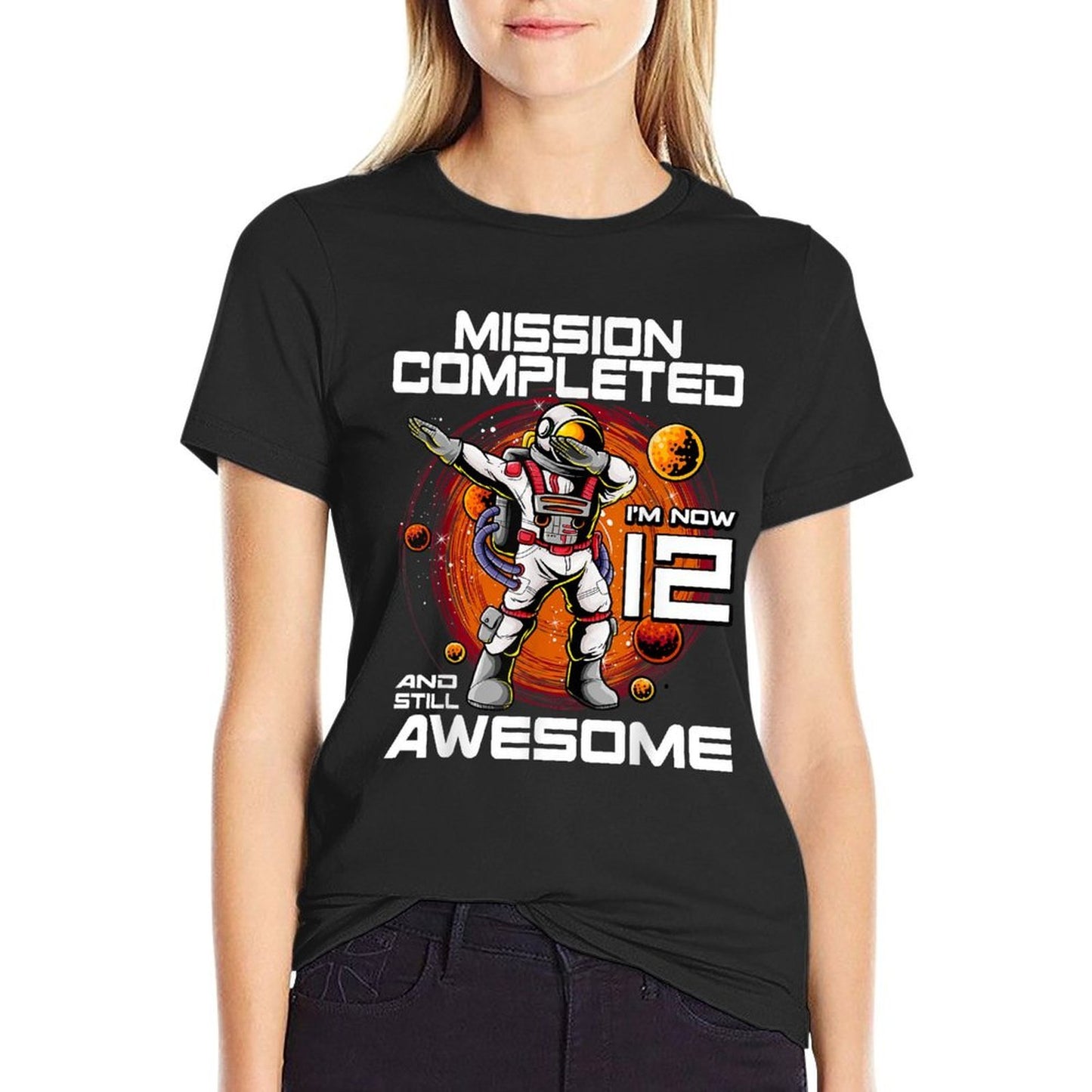 12th Birthday Astronaut 12 Years Old Outer Space Birthday Fade-proof Color T-Shirt