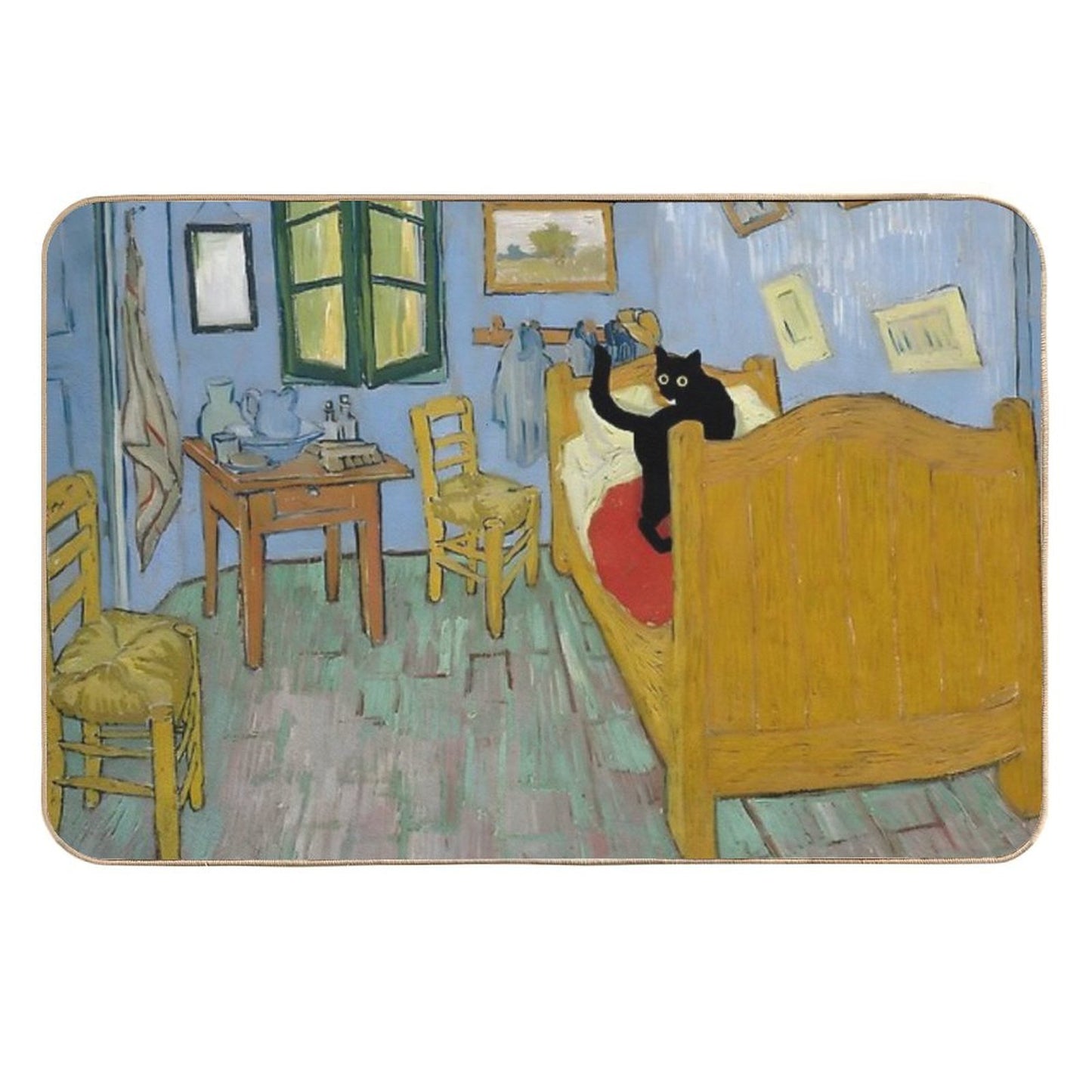 Cat Print Van Gogh Bedroom Anti-Trip Bath Mat
