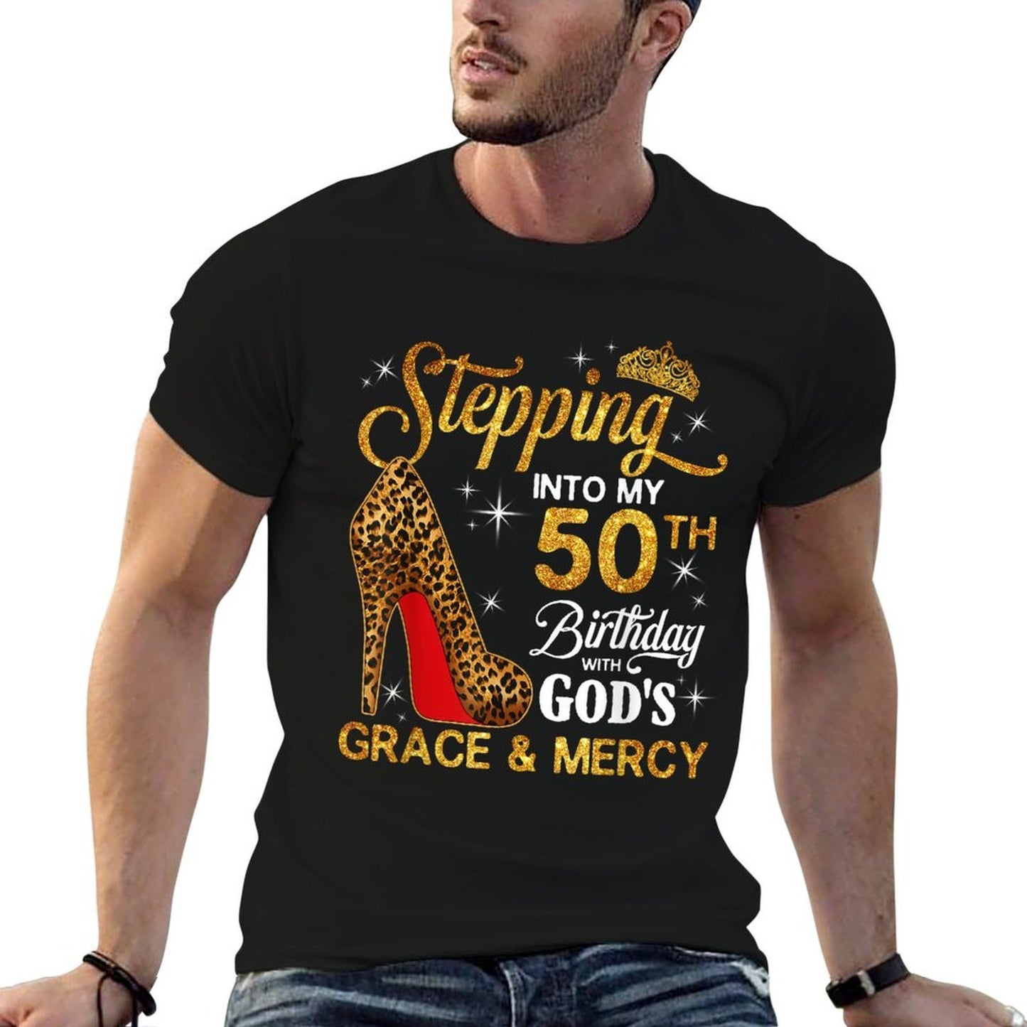 Stepping Into My 50th Birthday with God's Grace & Mercy Heathered Texture T-Shirt