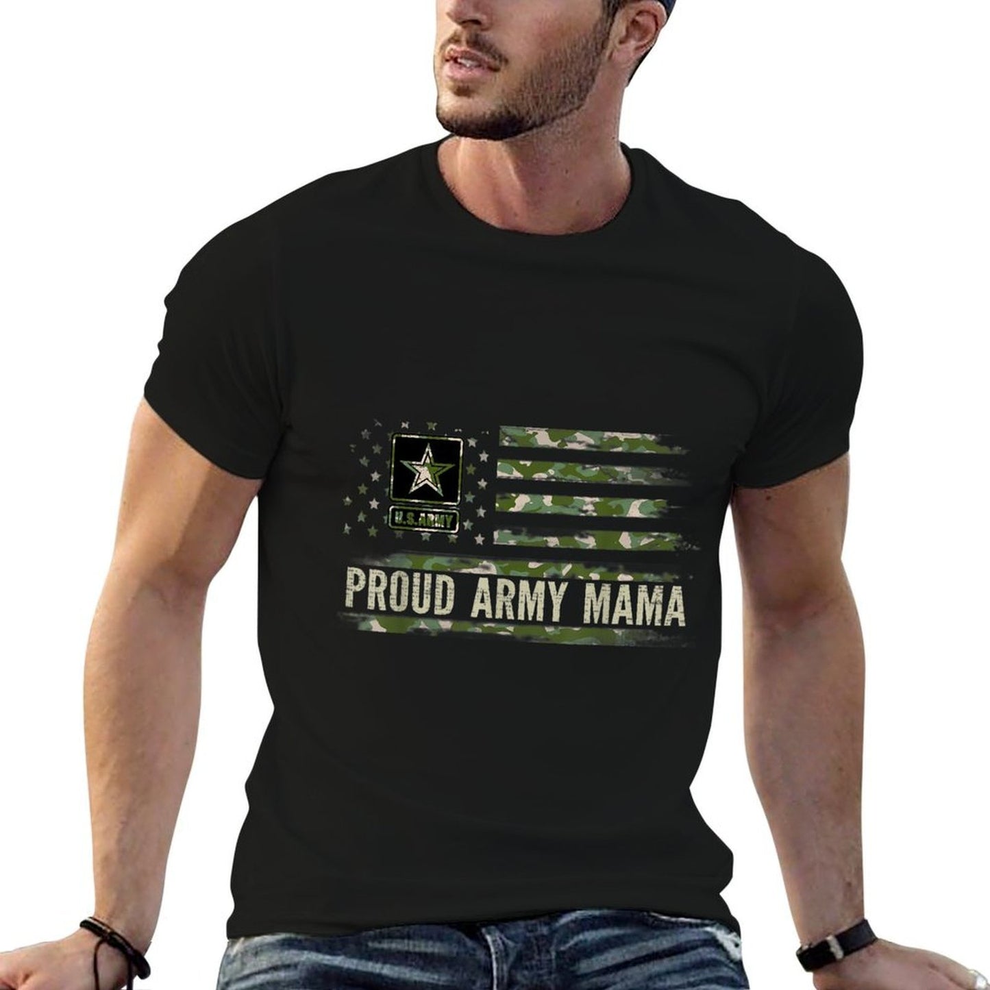 Vintage Proud Army Mama Camo American Veteran Gift Relaxed-fit T-Shirt