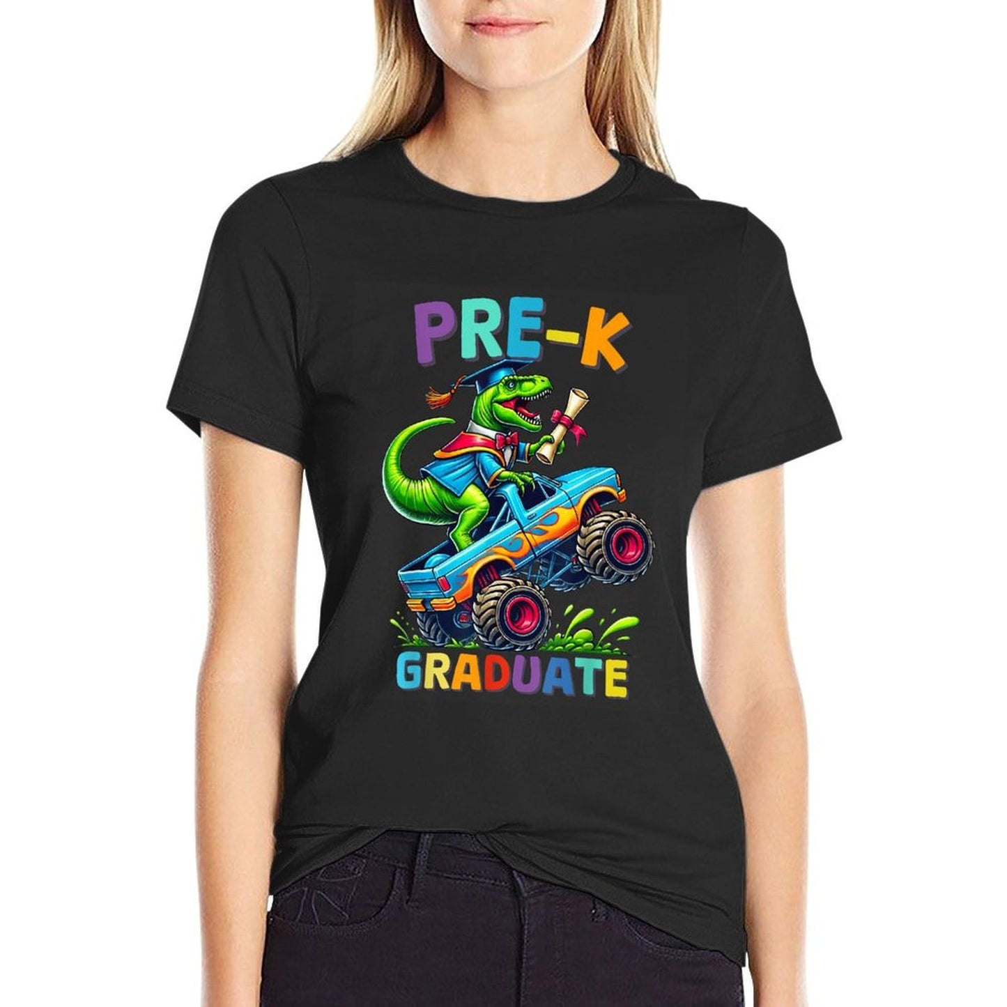 Pre-K Graduation Monster Truck Dinosaur Boys Kids Dino Tagless Design T-Shirt