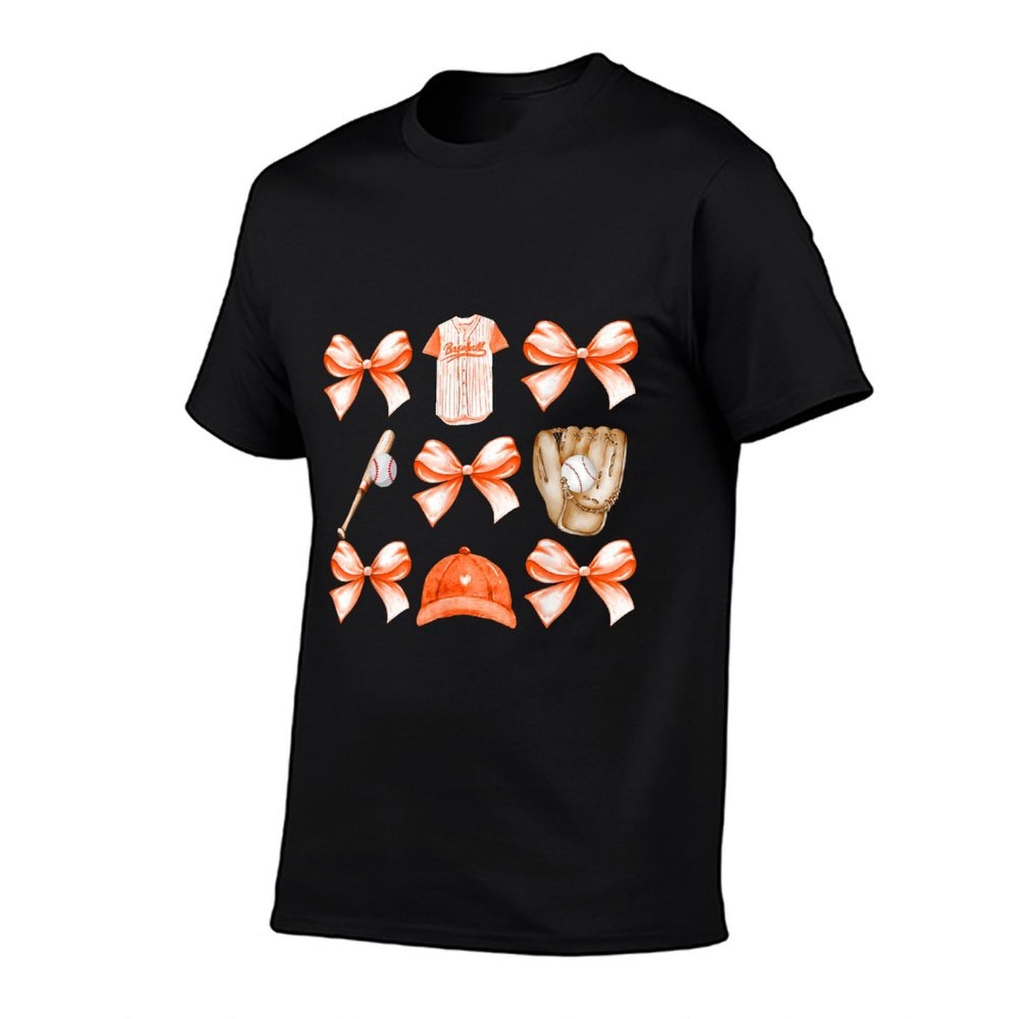 Baseball Game Day Orange Coquette Bow Baseball Mom Retro Rolled Sleeves T-Shirt
