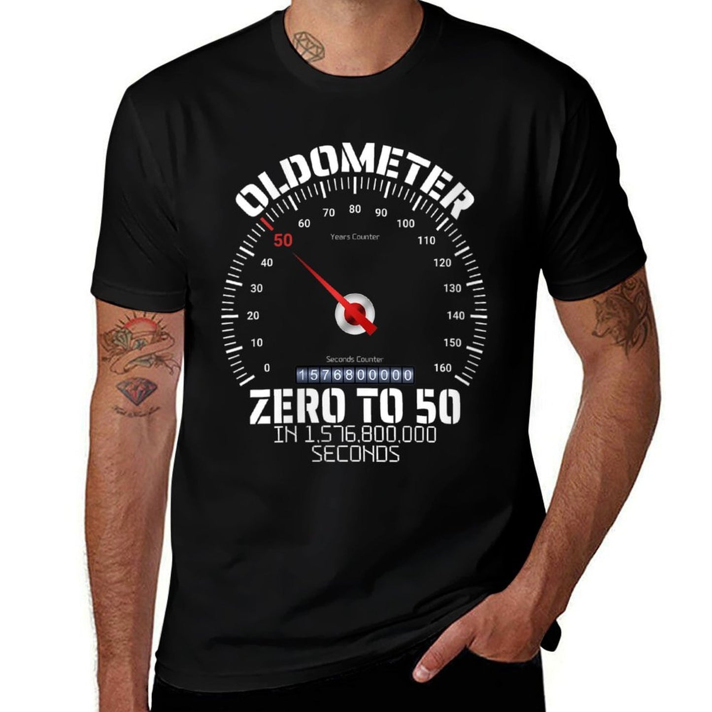 Womens 50th Birthday Oldometer Zero To 50 Years Funny 50th Birthday Vintage-inspired T-Shirt