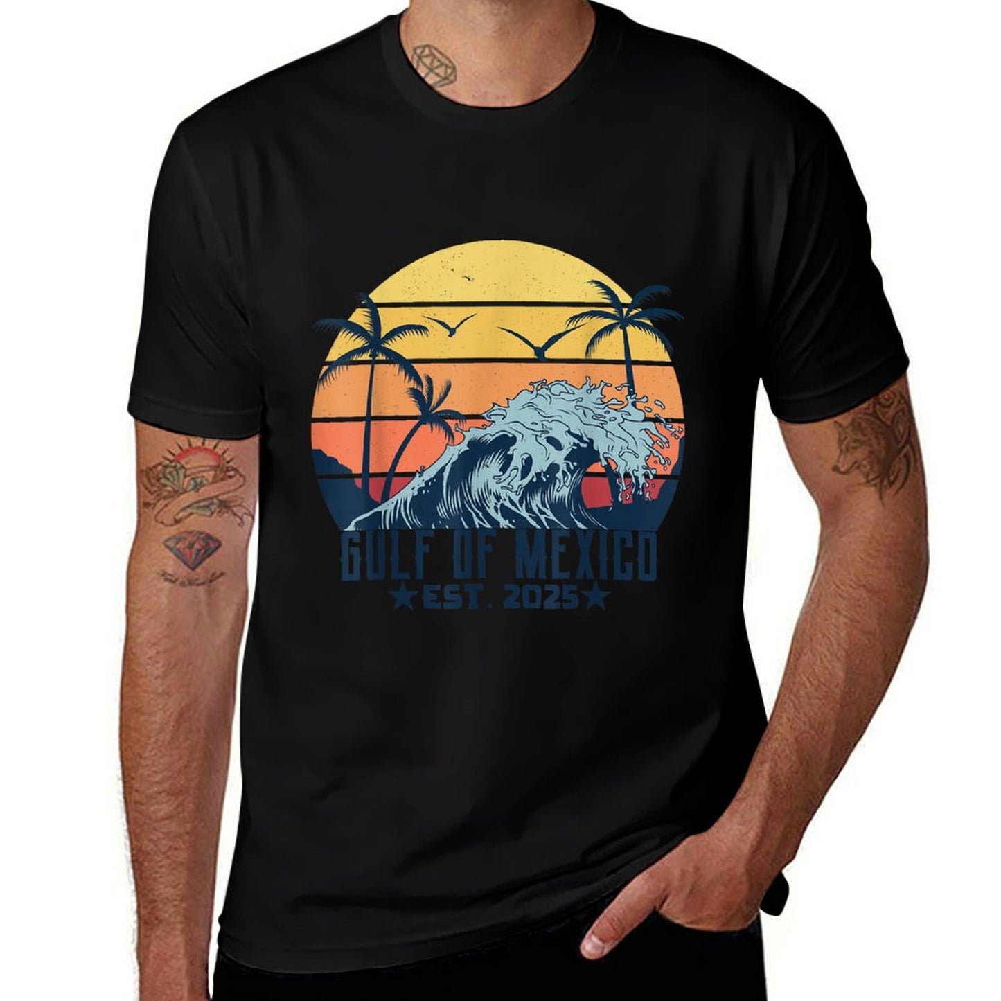Retro Gulf Of USA America Est 2025 American Flag Gulf Mexico Durable T-Shirt