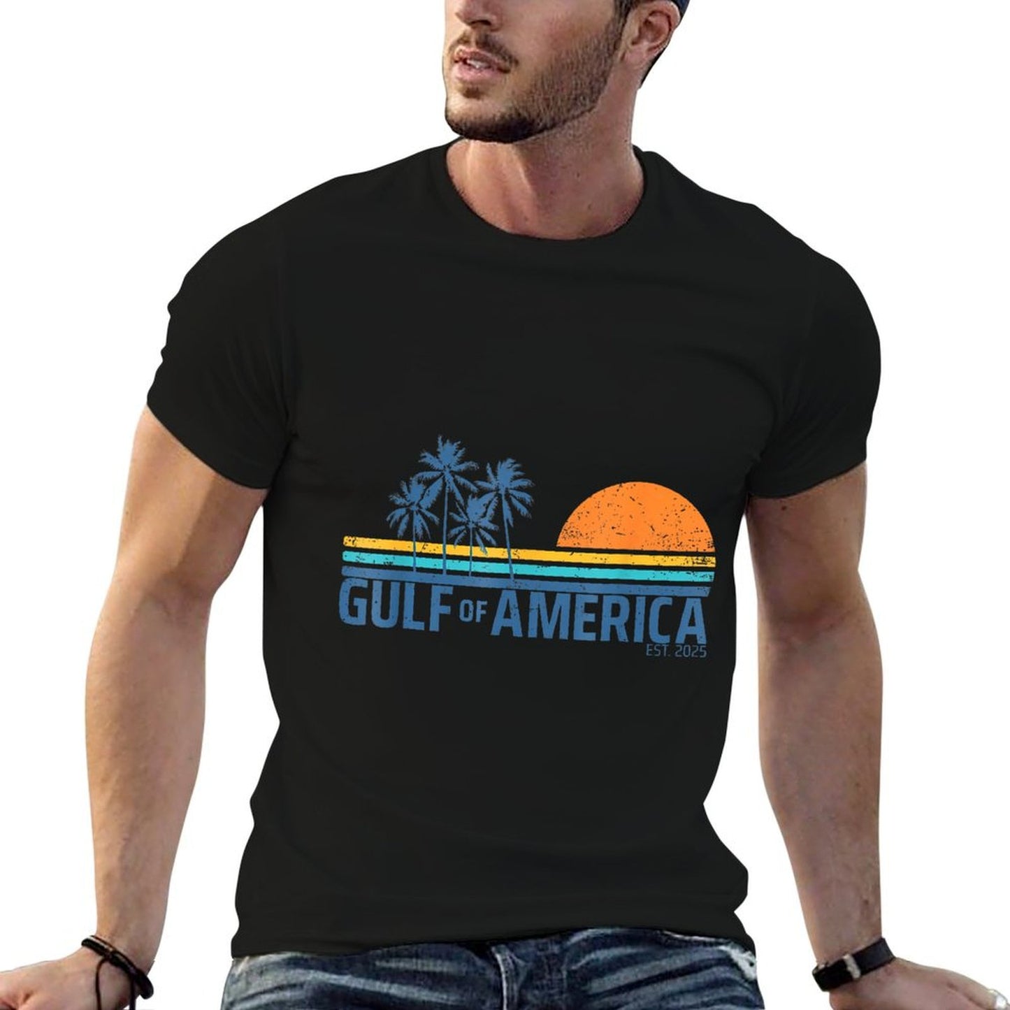 Retro Gulf Of Usa America 2025 American Flag Gulf Of Mexico Versatile T-Shirt