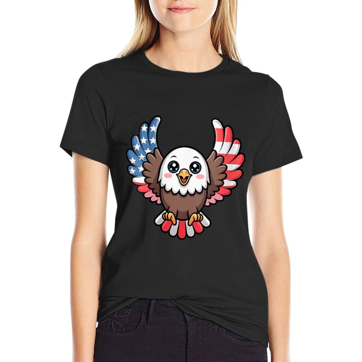 Womens Cute Bald Eagle Kawaii USA Wings 4th of July Kids Comfortable T-Shirt