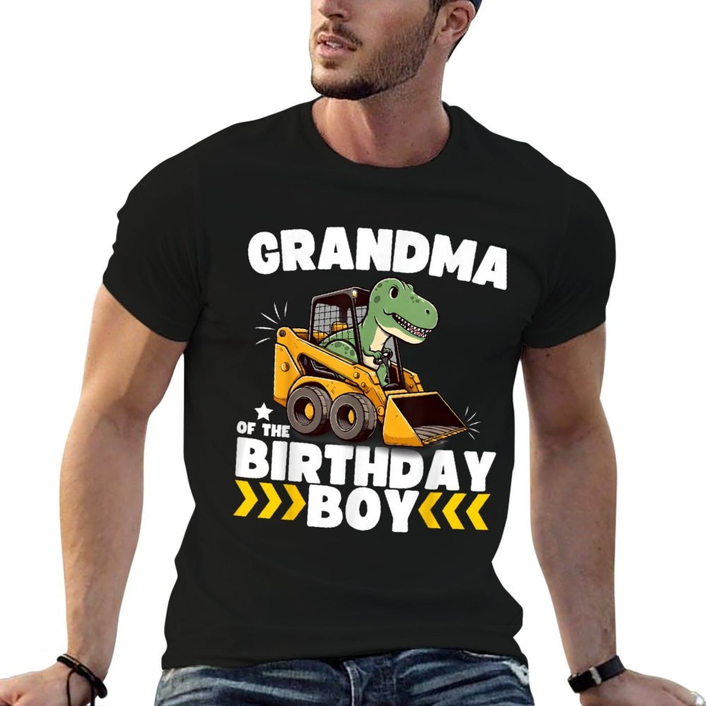 Grandma of The Birthday Boy Dinosaur Construction Worker Trendy Pattern T-Shirt