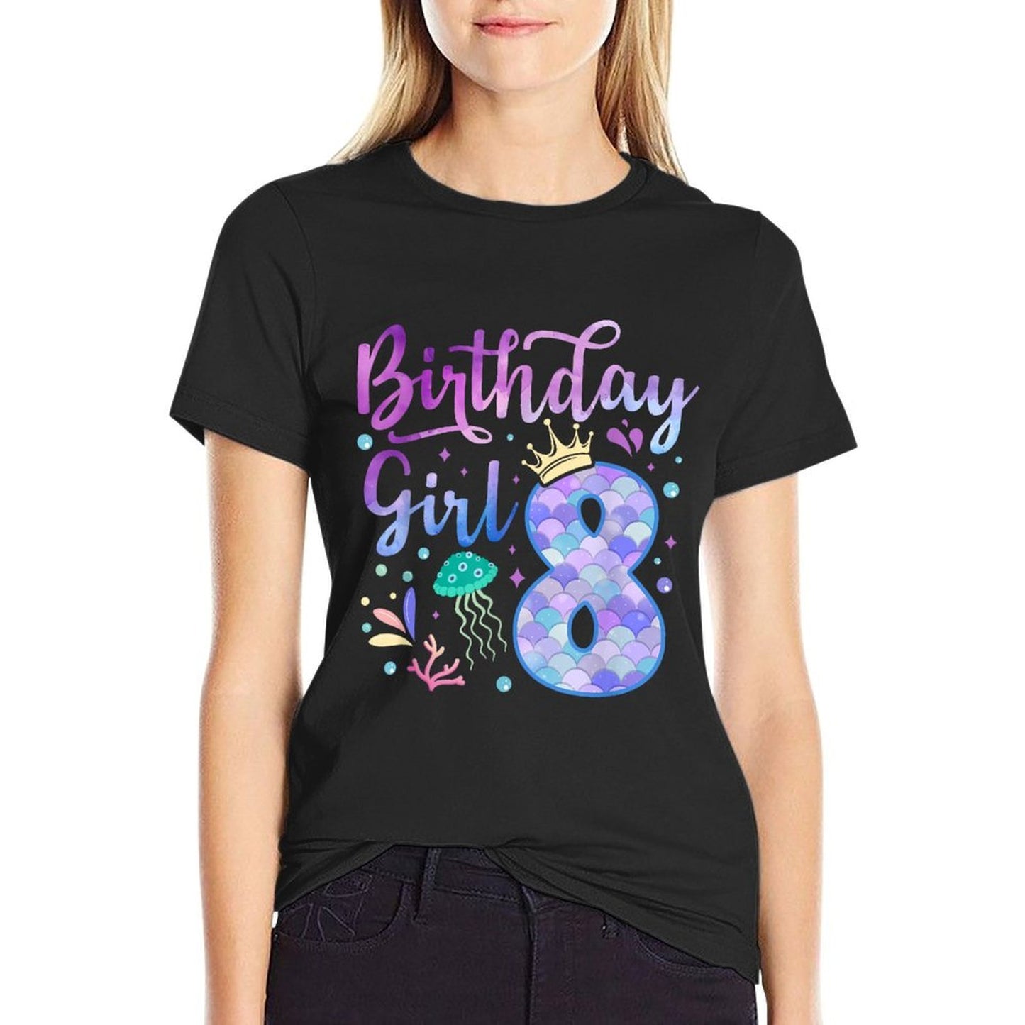 It's My 8th Bday Mermaid Funny Birthday Girls 8 Years Old Easy-care T-Shirt