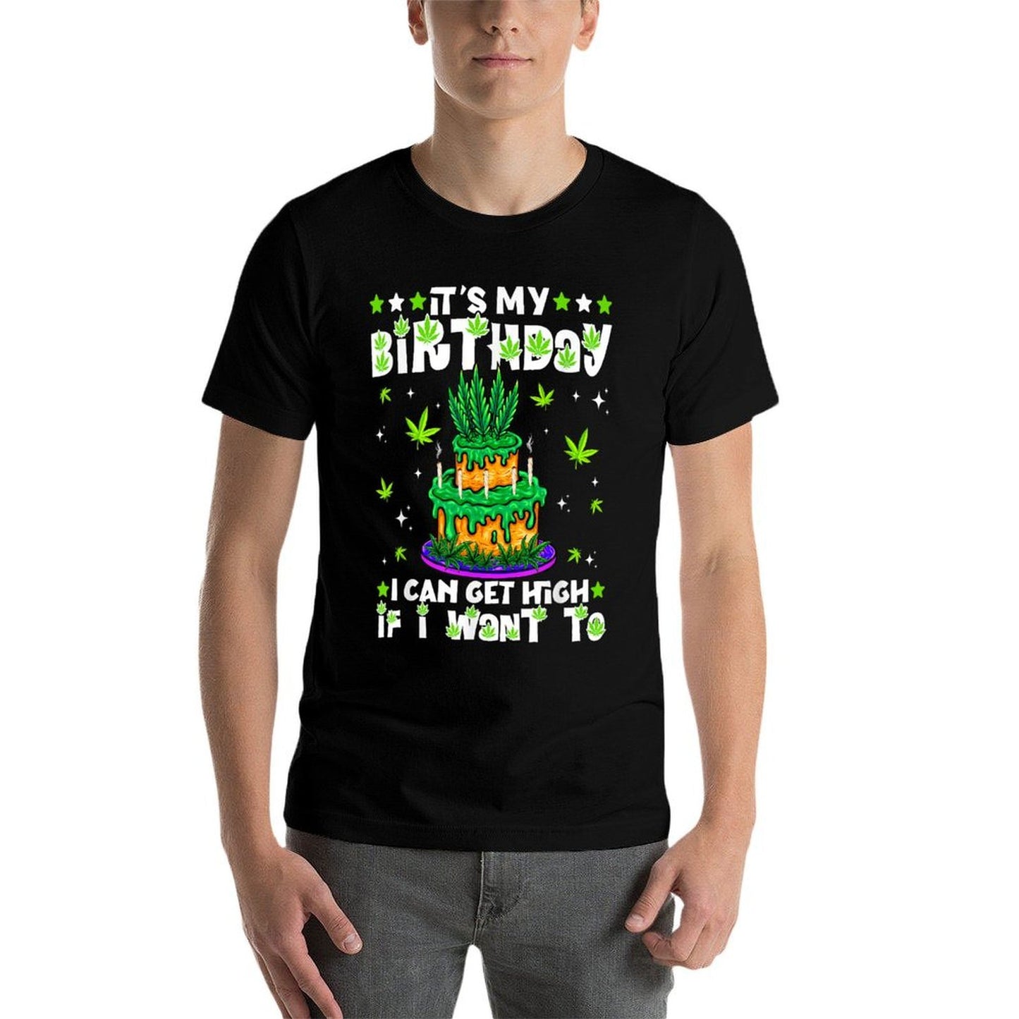 Funny Birthday Cannabis Marijuana 420 Cake Youth Dad Summer-ready Fabric T-Shirt