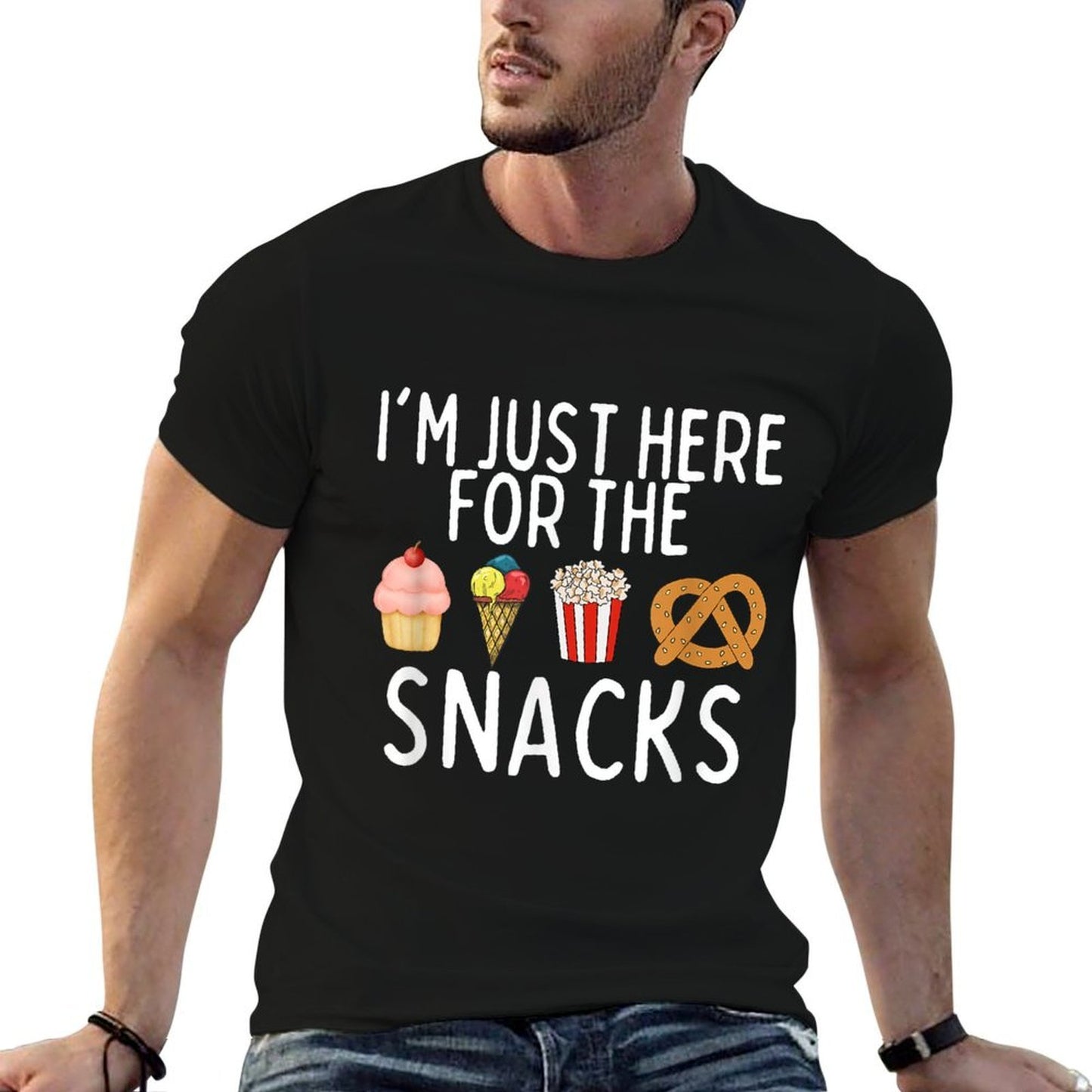 I'm Just Here For The Snacks Funny Foodie Rolled Sleeves T-Shirt