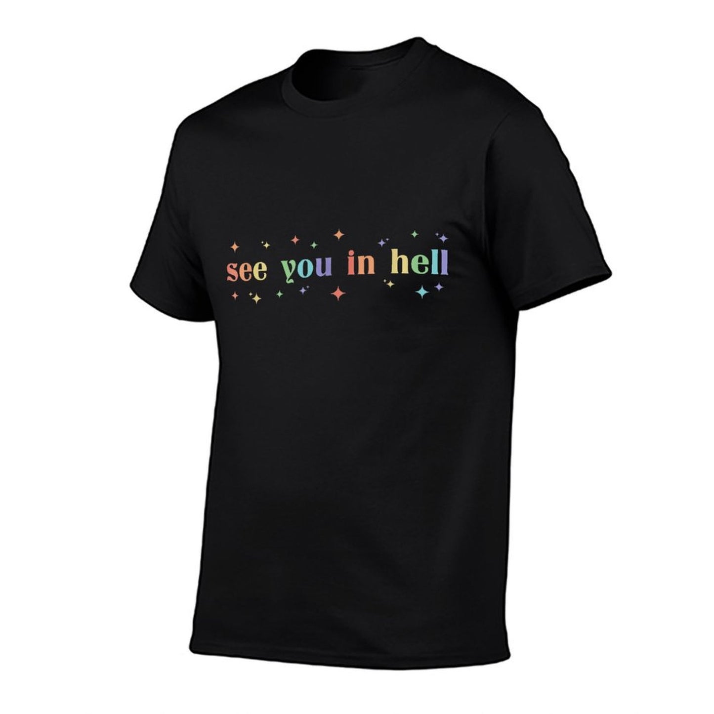 Retro See You In Hell Progress Pride Social Justice LGBTQ Ribbed Collar T-Shirt